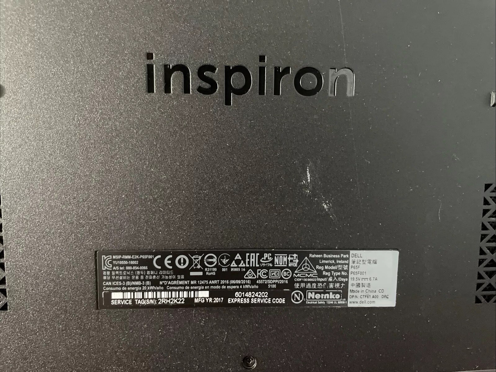 Dell Inspiron 15 7000 Gaming- Intel i5-7300HQ Laptop Computer NO OS