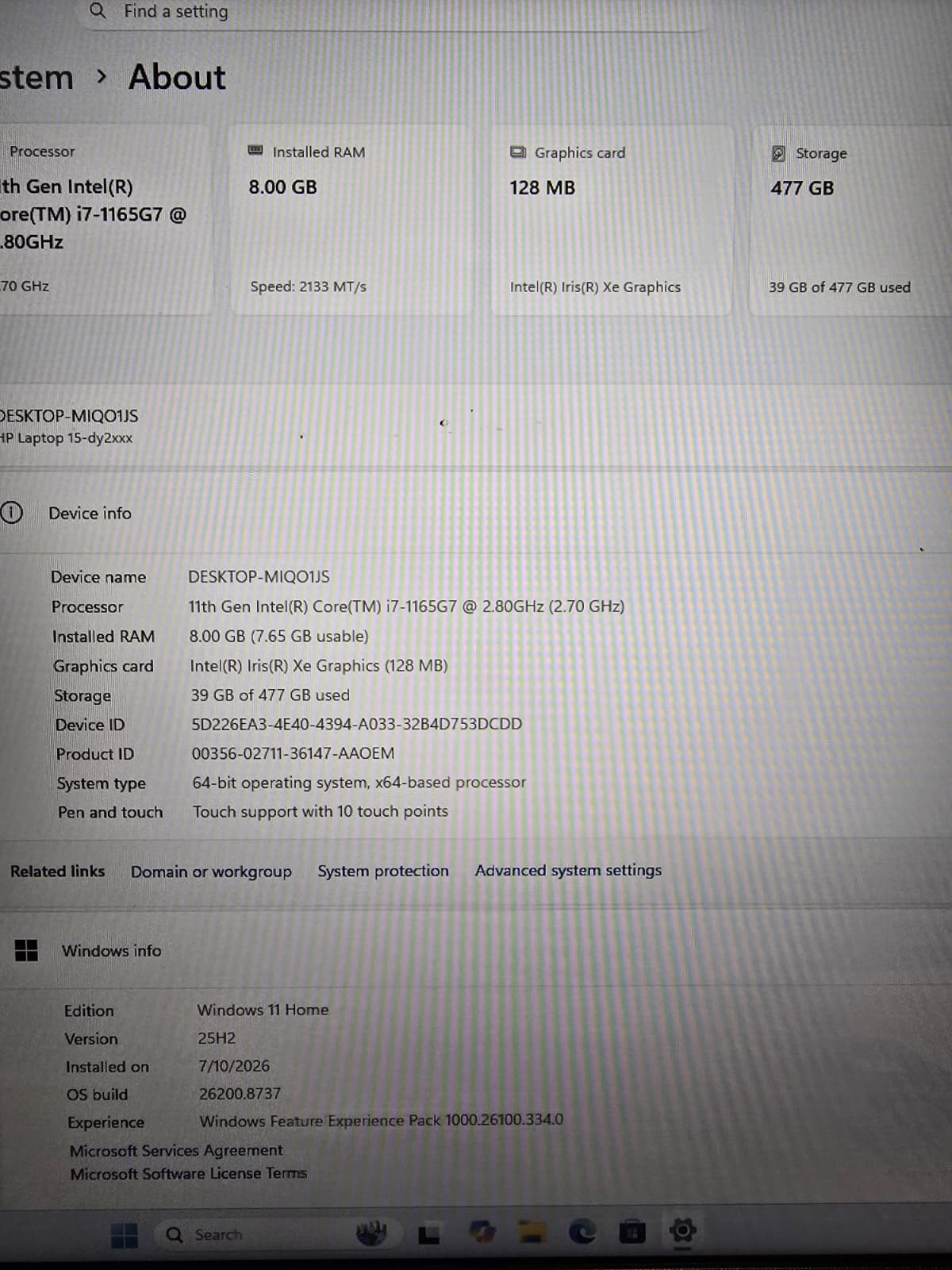 Hp Laptop 15 dy2 TouchScreen | i7 11th Gen 8GB RAM 512GB NVMe SSD | FHD Win 11
