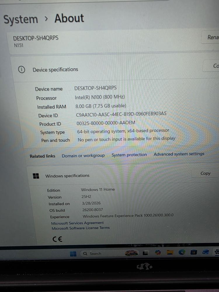 Nimo Laptop N151S N100 8GB RAM 256Gb HDD Laptop! (AZP029925)