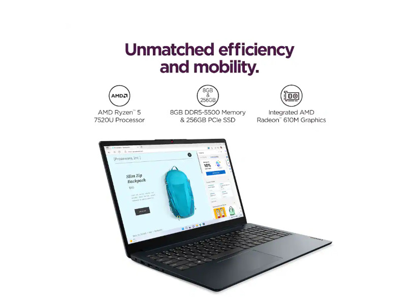 Lenovo IdeaPad 1 15.6″ FHD Ryzen 5 7520U 8GB 256GB SSD Laptop Used