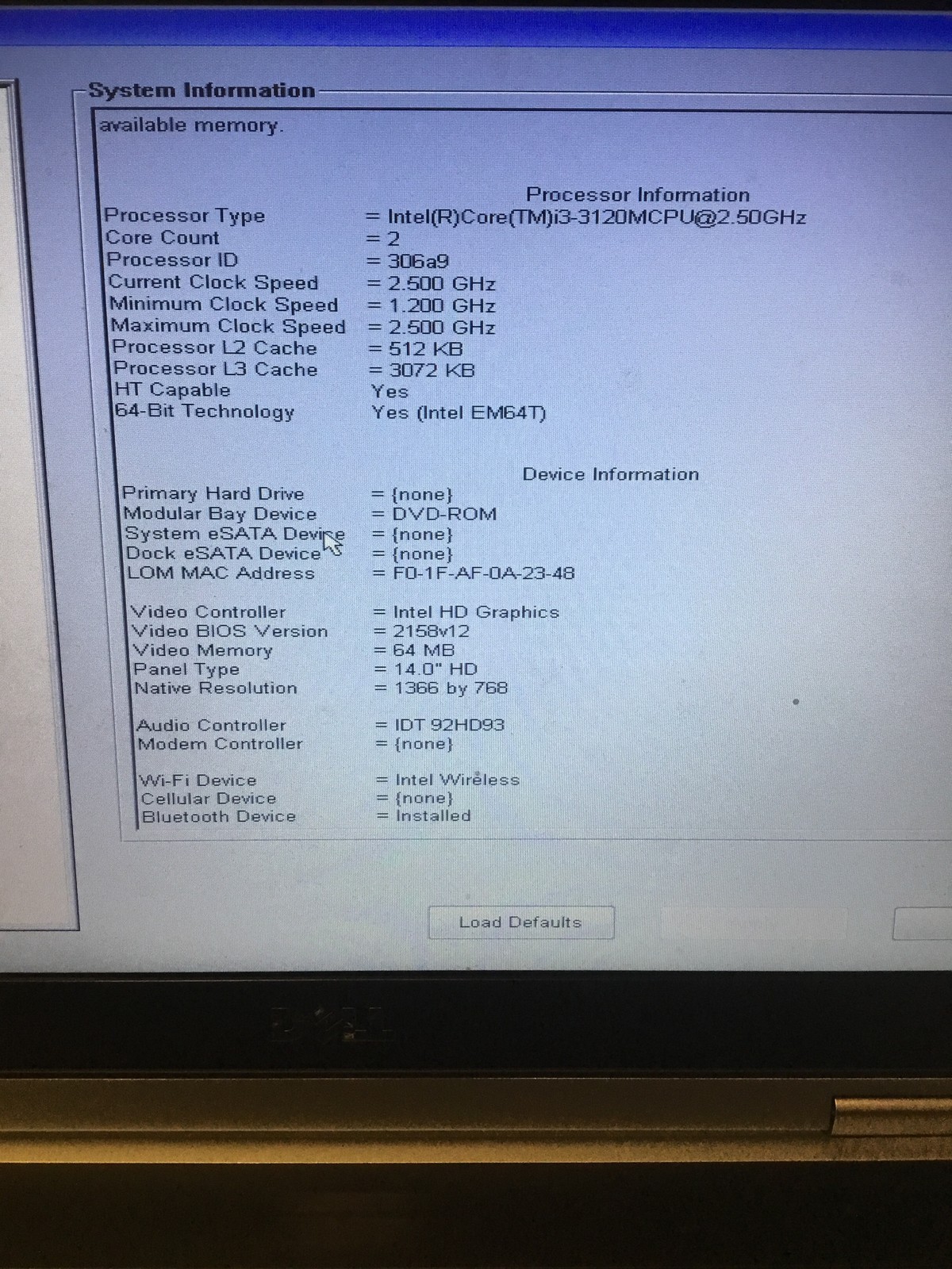 Dell Latitude E6430 i3-3120M 2.5GHz 4GB 14″ Laptop No HDD w/AC Adapter FREE SHIP