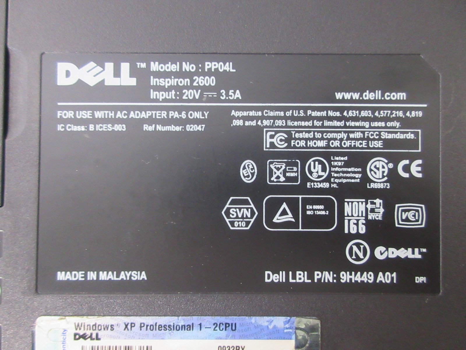 Dell Inspiron 2600 Pentium III-M 256MB RAM 40GB HDD WIN XP Light Testing READ