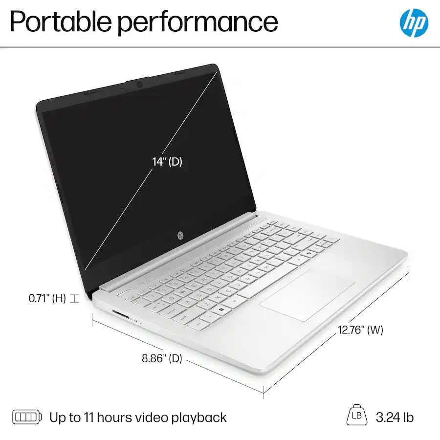 NEW HP – 14″ Laptop – Intel Processor N150 – 4GB Memory – 128GB UFS Windows 11 S