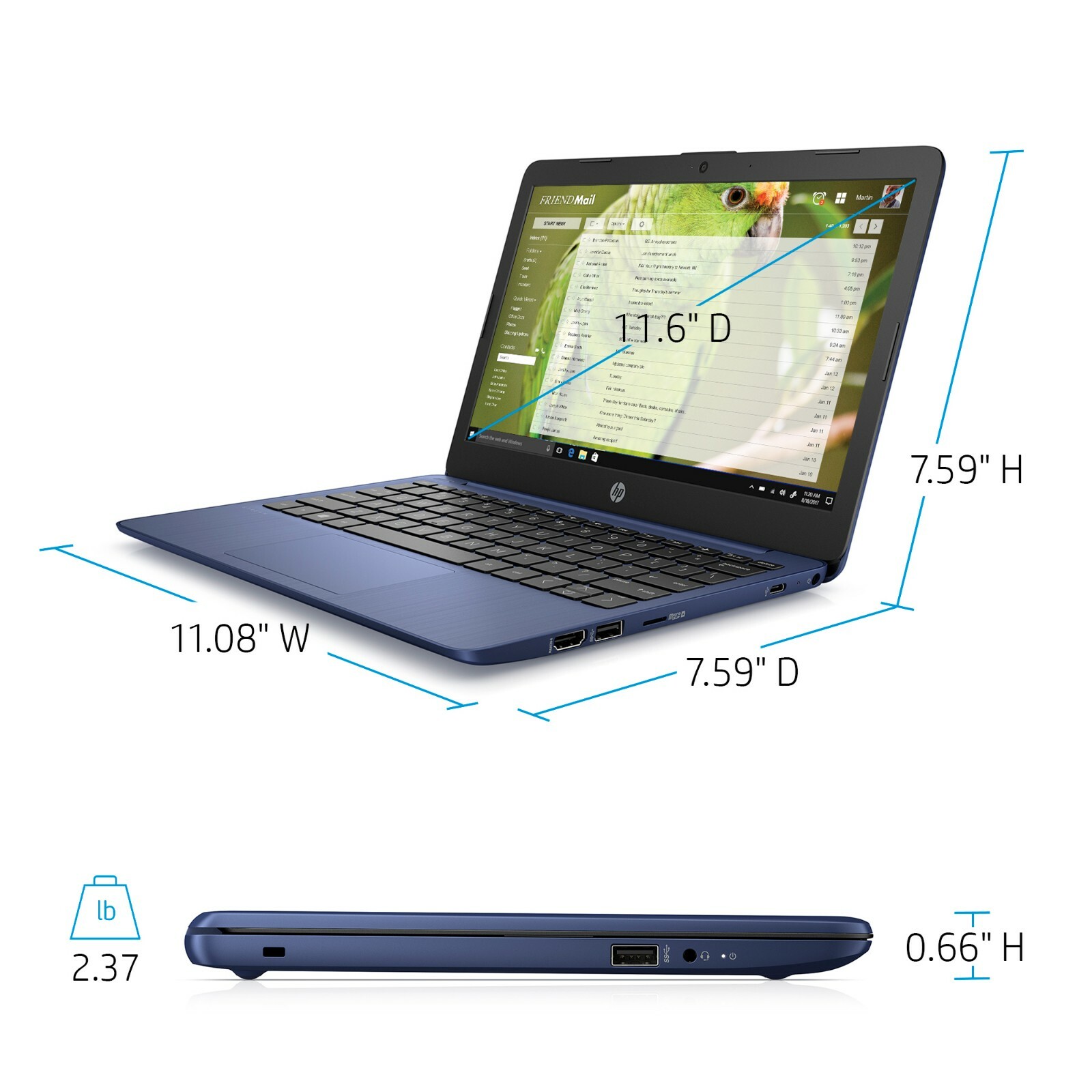 HP Stream 11.6″Celeron, 4GB RAM, 64GB, Windows 10 11- Royal Blue/ Free Shipping