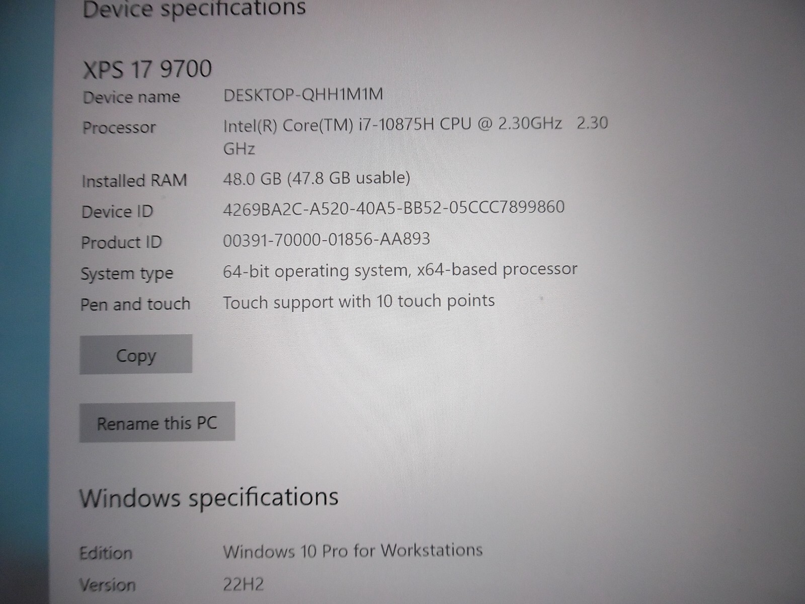 Dell XPS 17 9700 17″ 2TB SSD, Intel Core I7 8 Cores 4.7GHz, 48GB RAM NVIDIA 2060