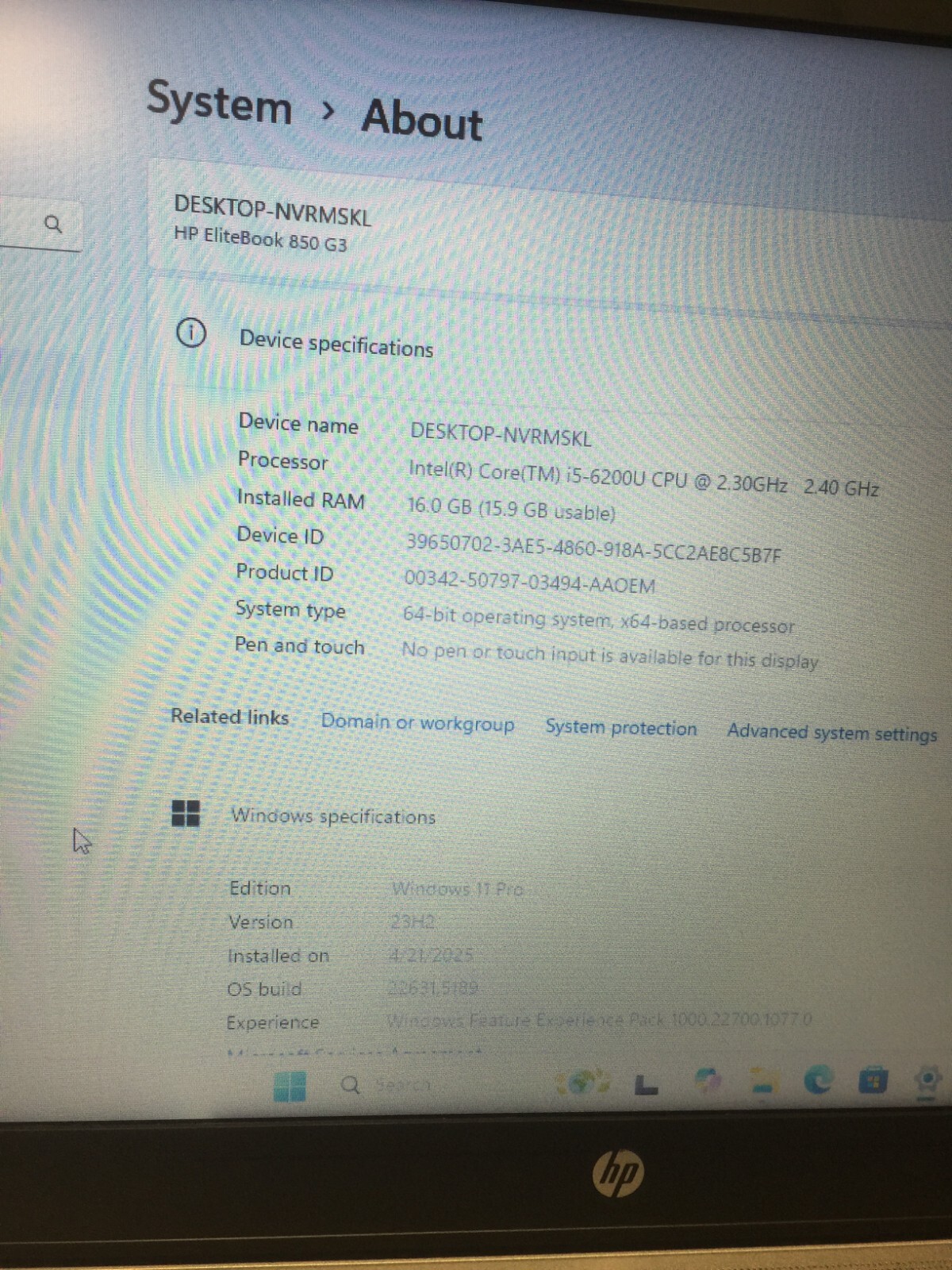 HP EliteBook 850 G3 15.6″ 480 GB SSD Core i5 6th gen 2.30GHz 16 GB RAM