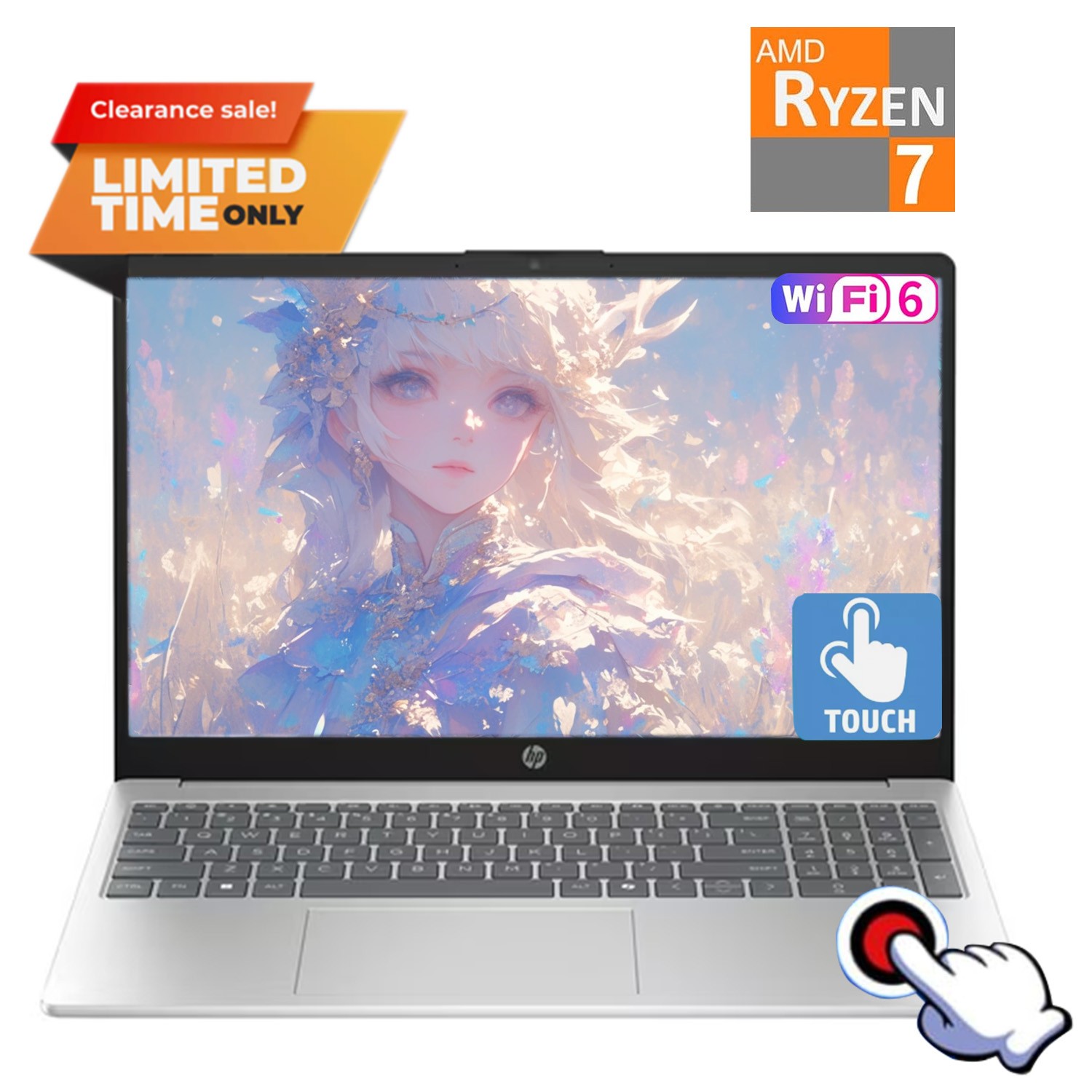 HP 15 15.6″ laptop touch, AMD Ryzen 7 7730U 64GB RAM 2TB SSD Silver