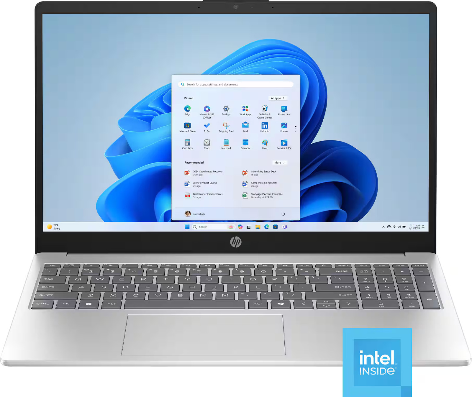 HP 15.6″ Laptop Intel N100 4GB Memory 128GB UFS Natural Silver 15-fd0001dx W11S