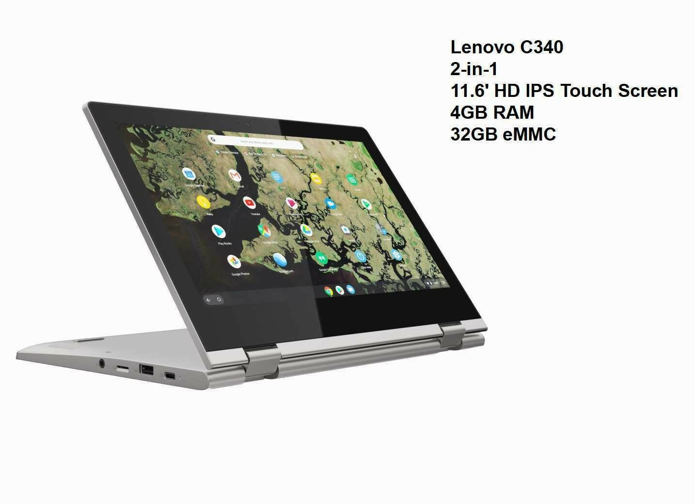 New Lenovo Chromebook C340 11.6″ HD IPS Touch Screen N4000 4GB RAM 32GB eMMC