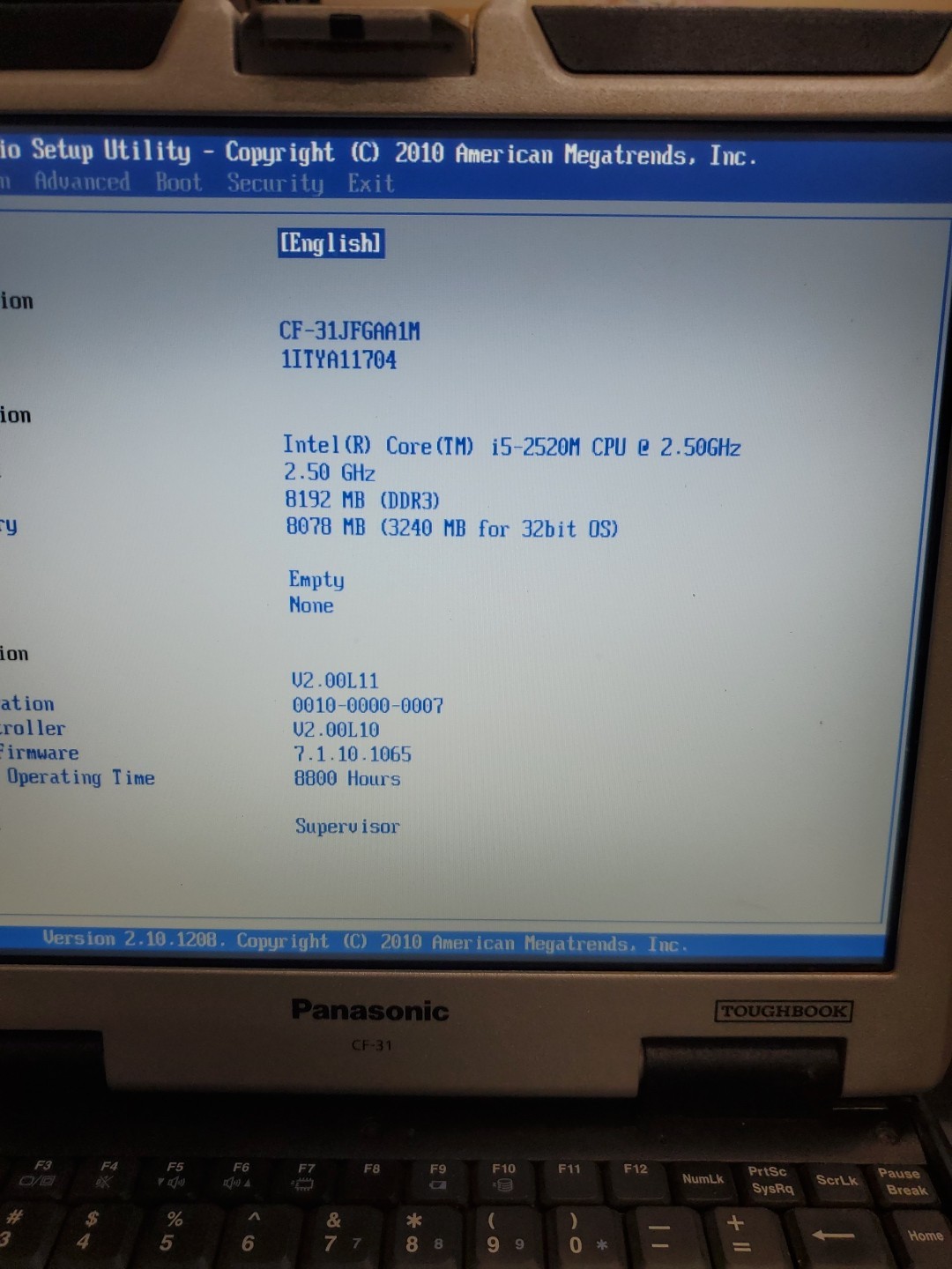 Panasonic Toughbook CF-31 MK-1 i5 520M @ 2.40GHz 8GB 8800HRS Diesel
