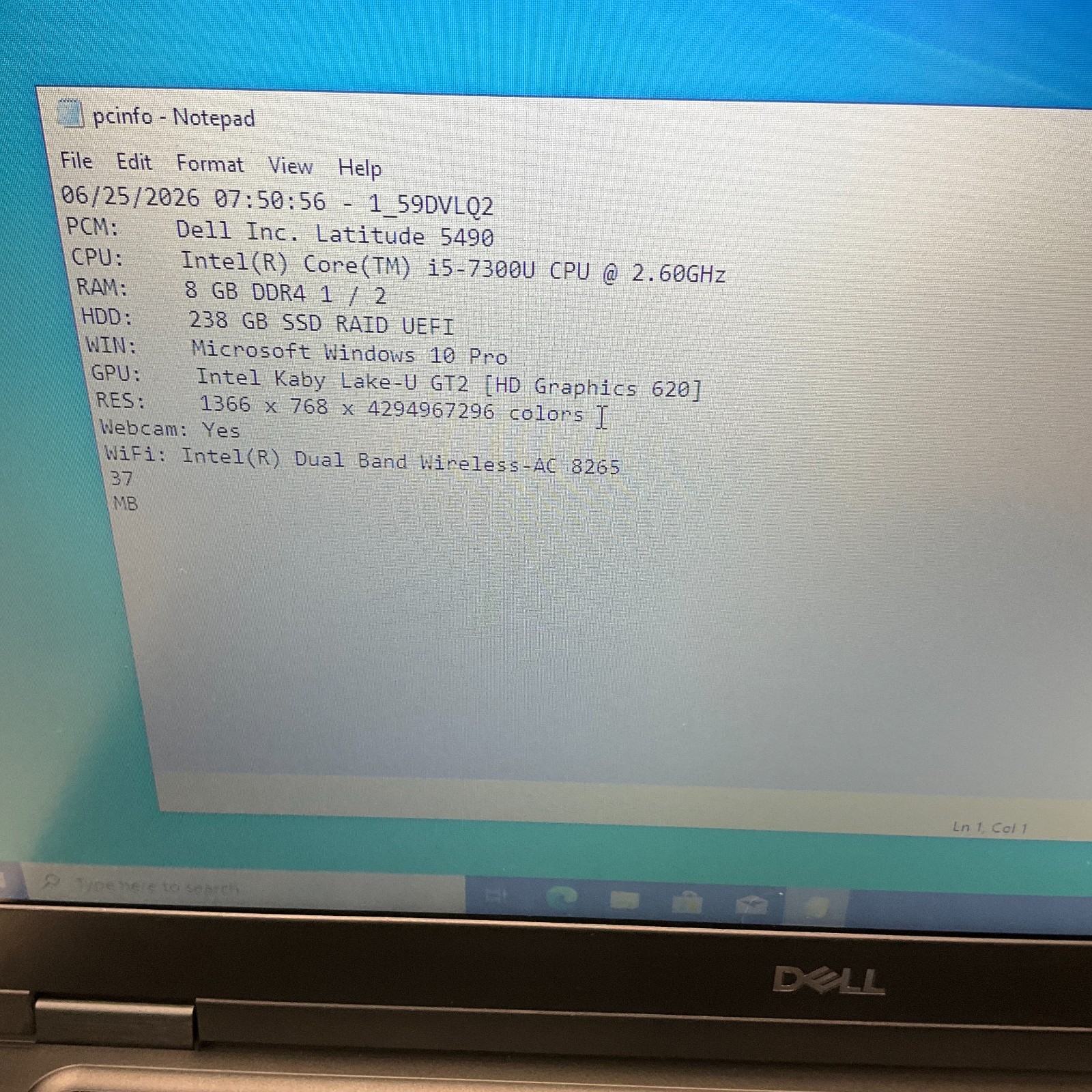Dell Latitude 5490 Intel Core i5-7300U 2.60GHz 8GB 256GB Windows 10 Pro Laptop