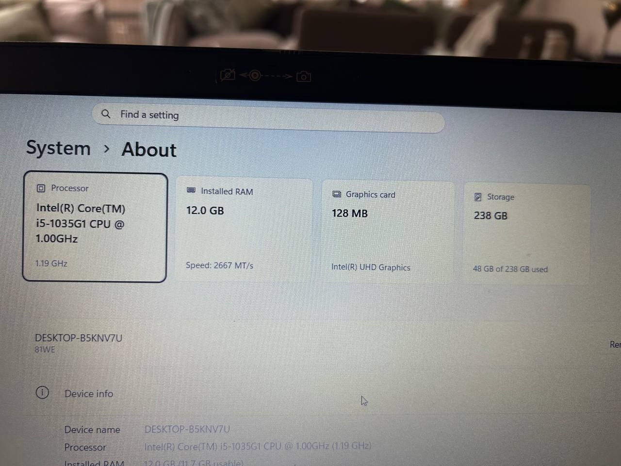Lenovo IdeaPad 3 15IIL05 i5-1035G1 12GB RAM 256GB SSD 15.6″ Win 11 – B
