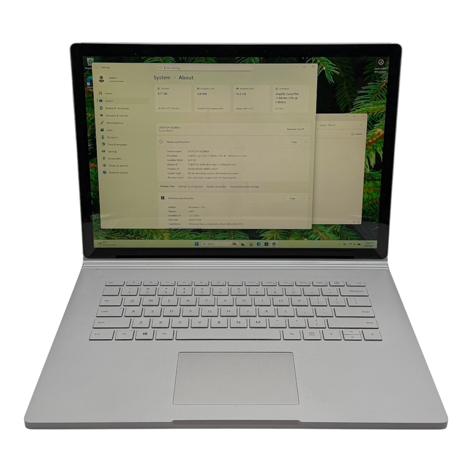 15” Microsoft Surface Book 2 Intel Core i7, 8650U @ 1.90GHz, 16GB RAM 512GB SSD