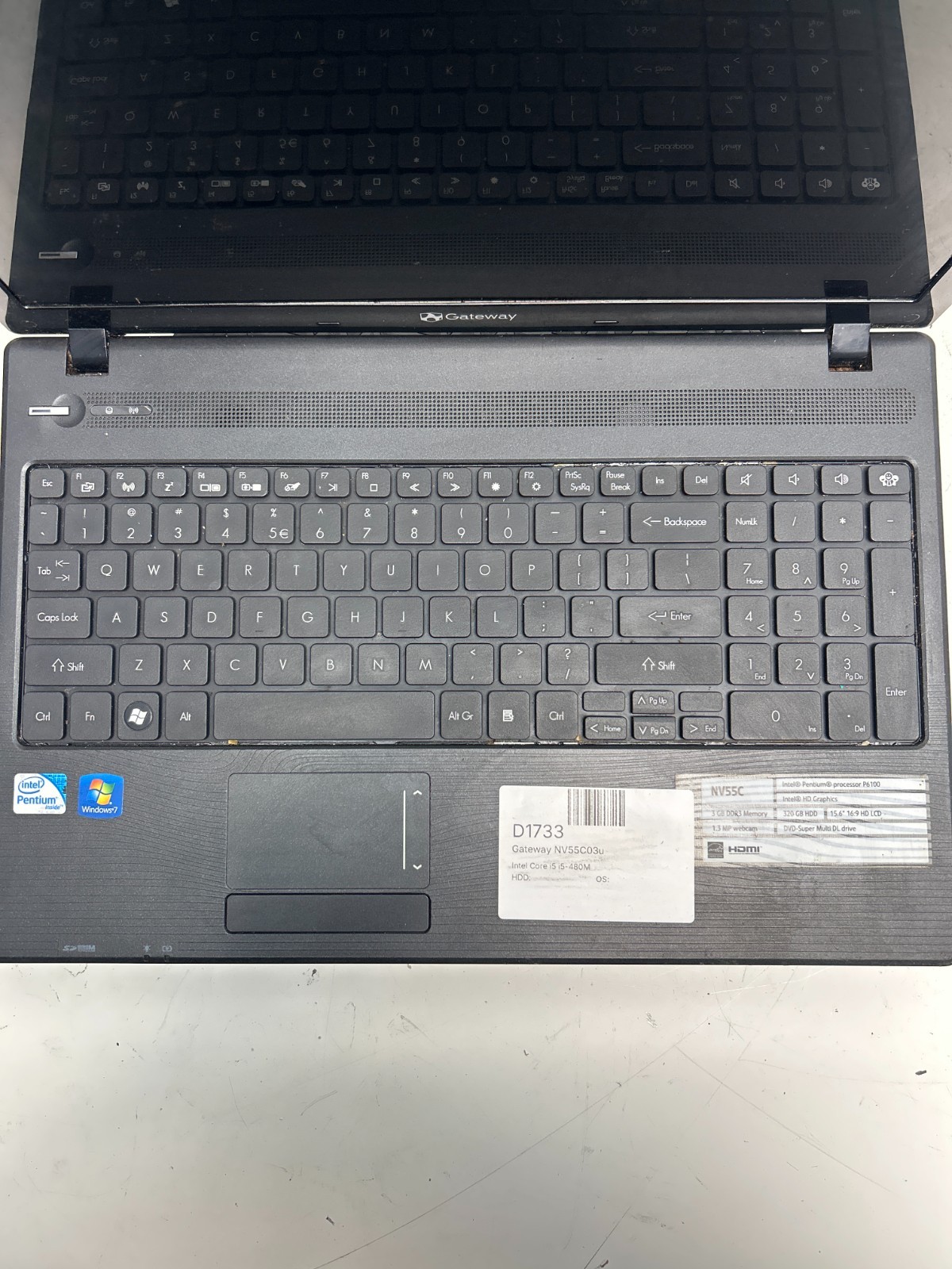 Gateway NV55C03u Intel Core i5-480M NO HDD
