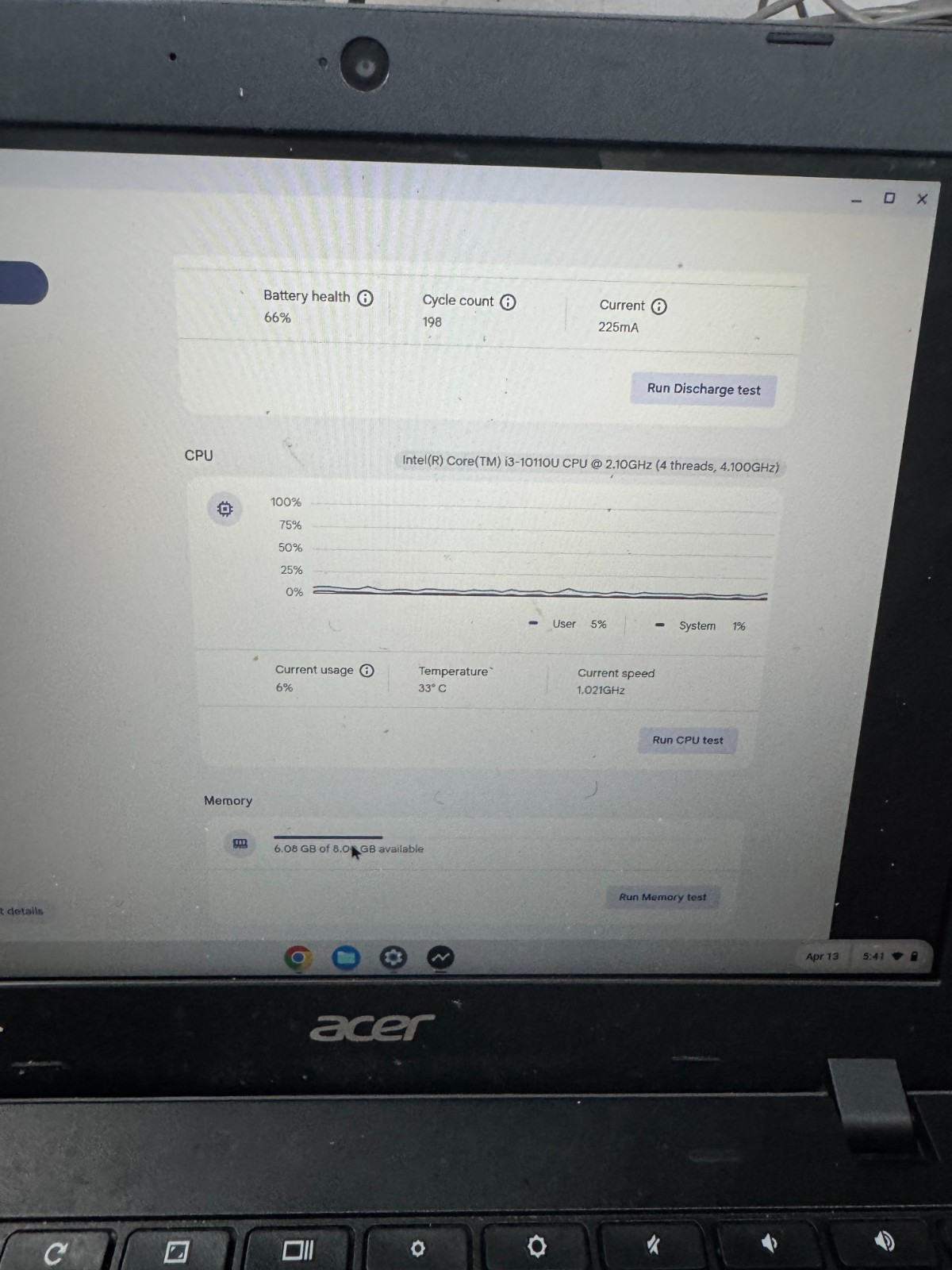 Acer Chromebook N19Q4 Core I3-10110U 8GB RAM 2.10GHz Laptop #5179