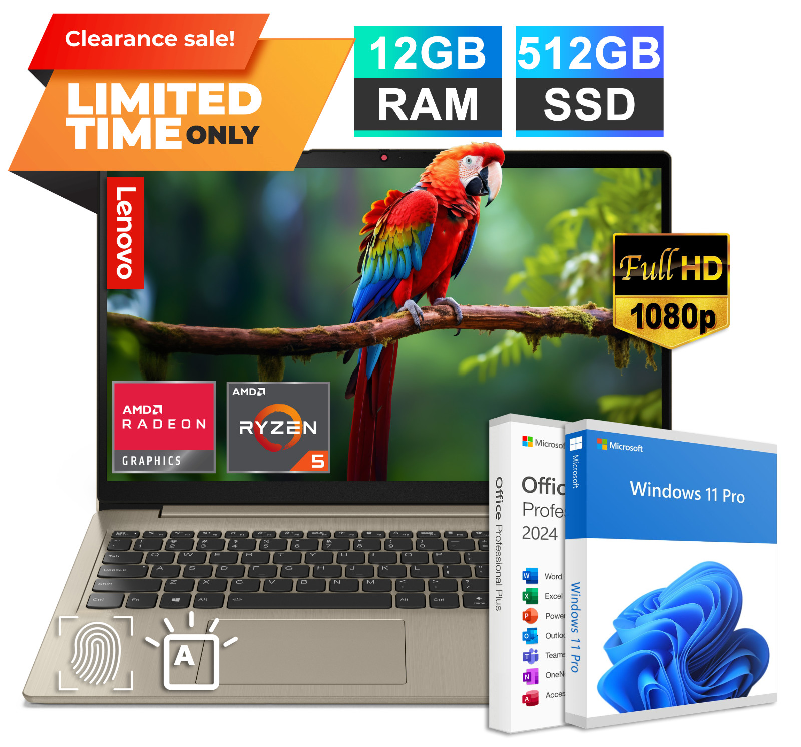 New Lenovo IdeaPad Laptop 15.6 6-Core Ryzen 5 12GB RAM 512GB SSD Backlit Copilot
