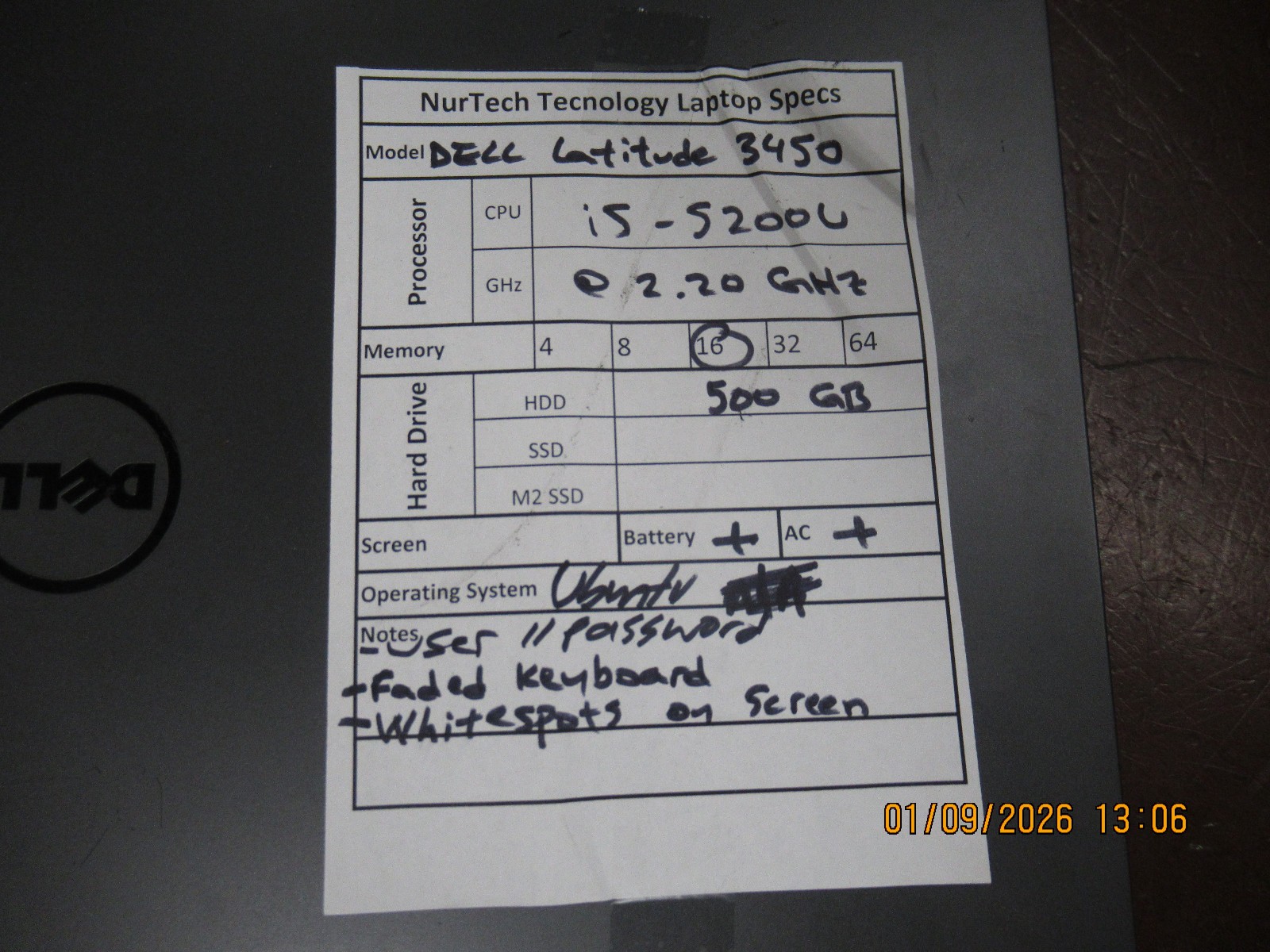 Dell Latitude 3450 14″ Intel Core i5-5200U 2.20GHz 16GB 500GB Ubuntu Laptop+AC
