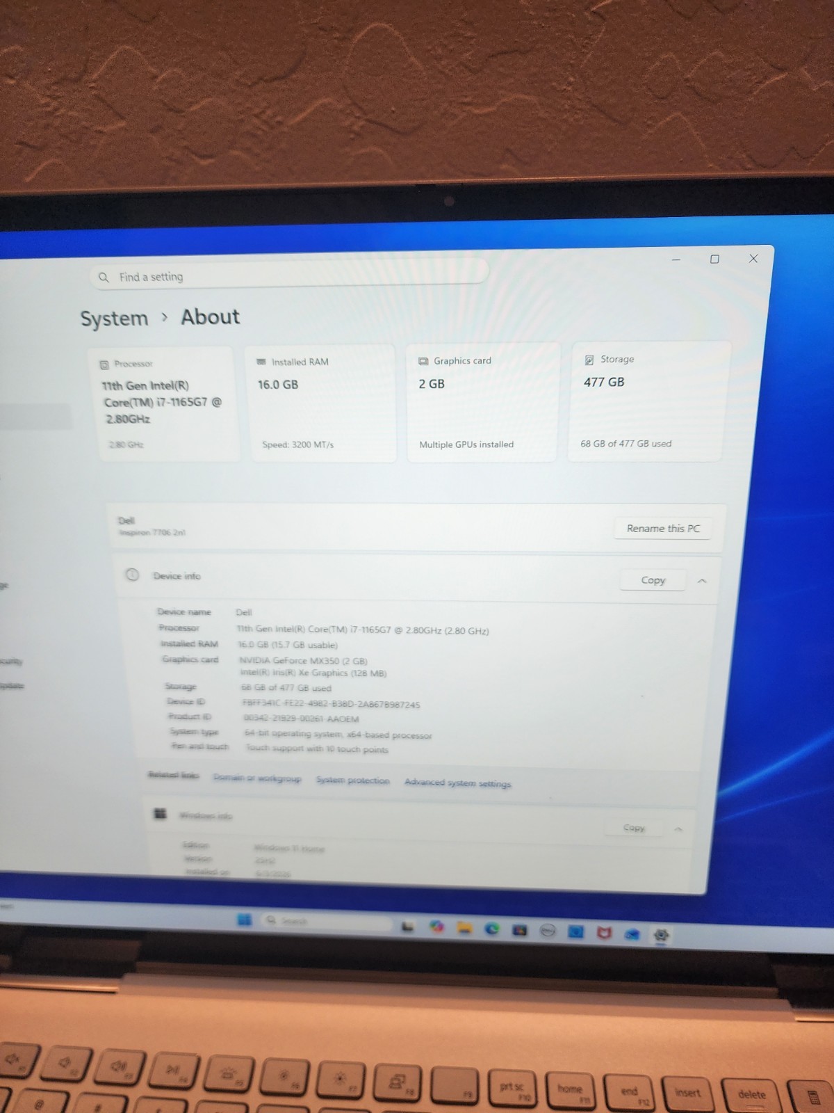 Dell Inspiron 7706 2-in-1 17″ Touch I7-1165G7 512GB 16GB RAM Windows 11