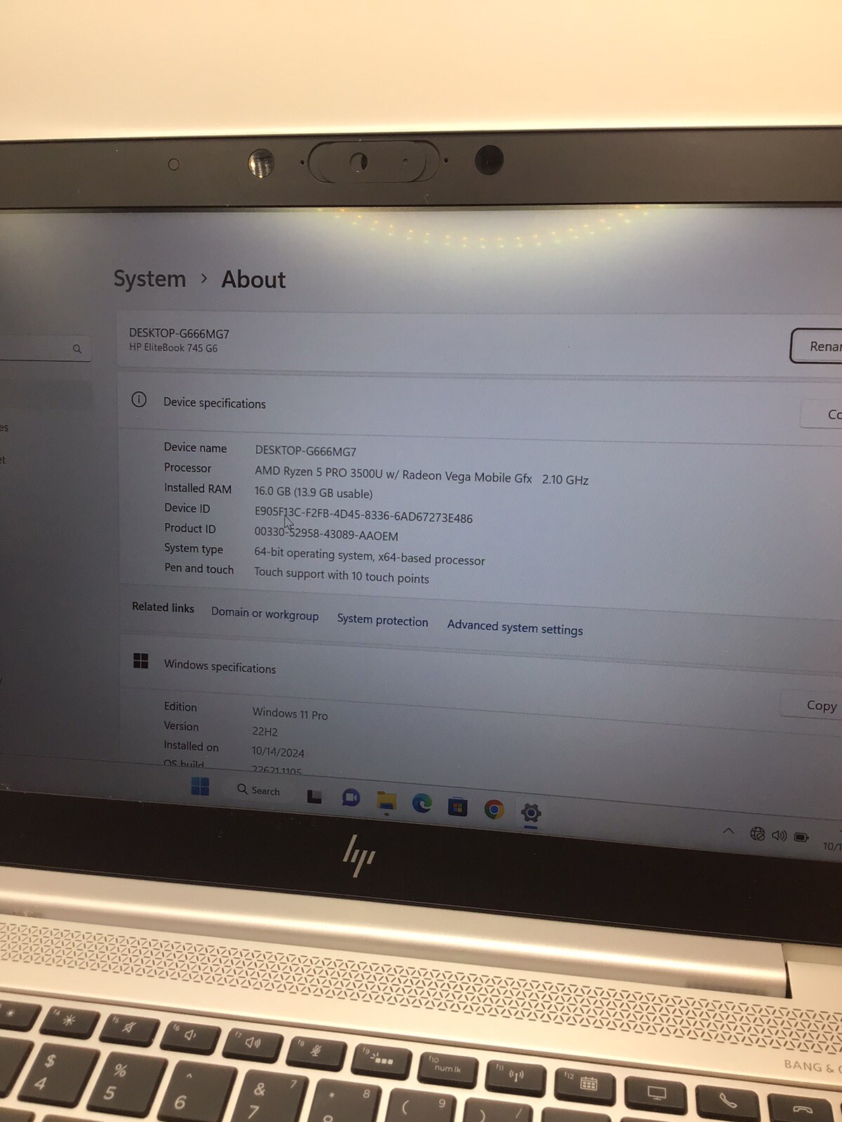 HP EliteBook 745 G6 14″ AMD Ryzen 5 PRO 16GB RAM 256GB SSD Win 11 (Touch Screen)