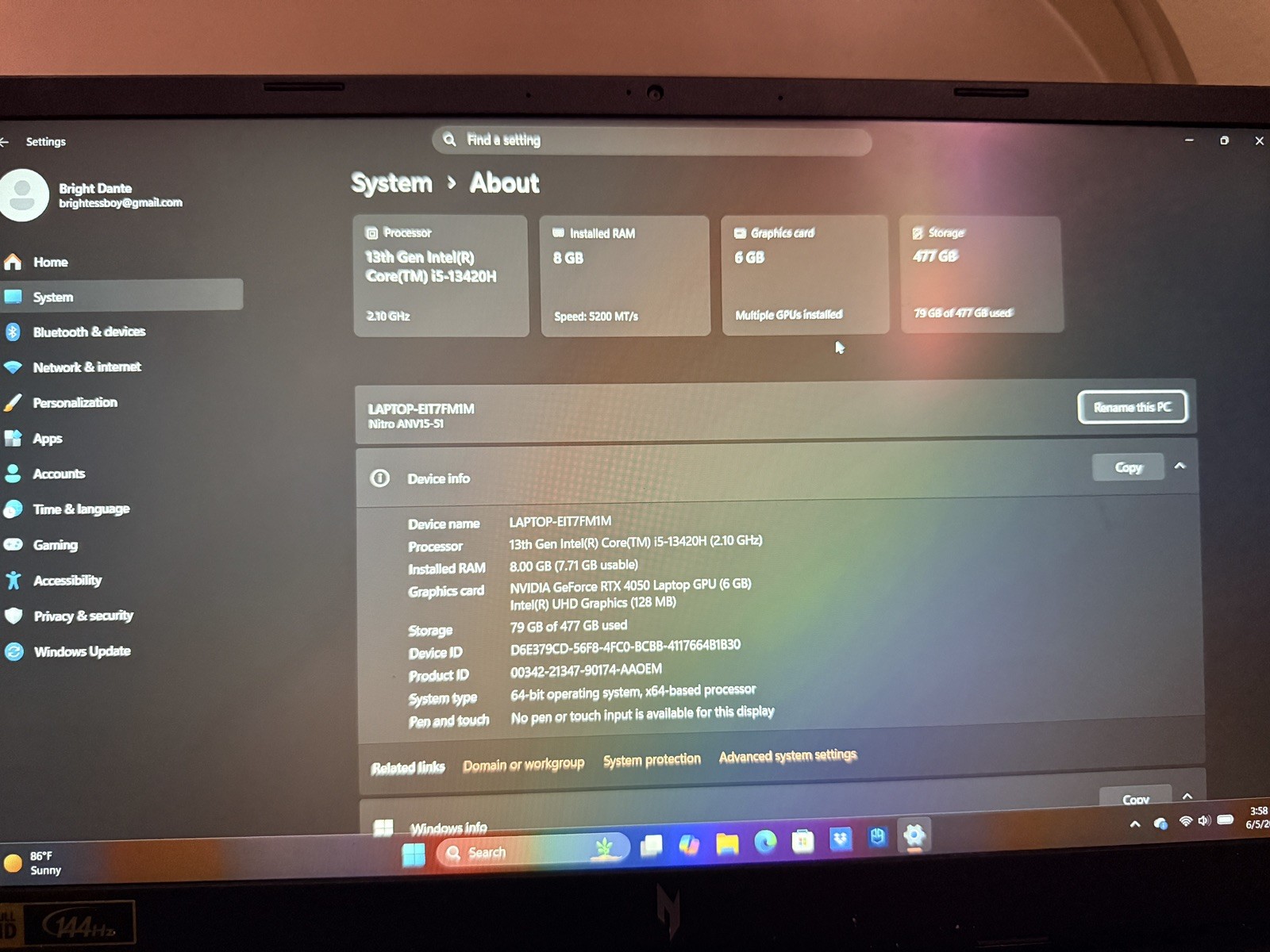 Acer Nitro V 15 15.6″ Gaming Laptop Core i5 Win 11 Black Wi-Fi HDMI Webcam