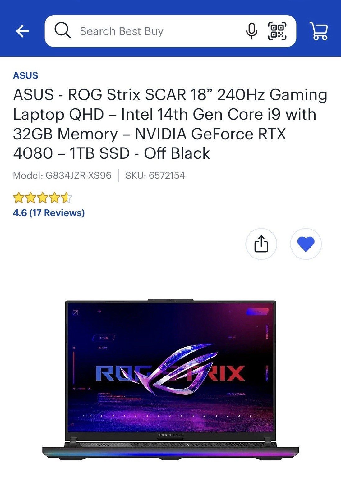 Asus ROG Strix Scar 18 G834 240Hz QHD+ 2024 i9-14900HX 32GB 1TB RTX 4080