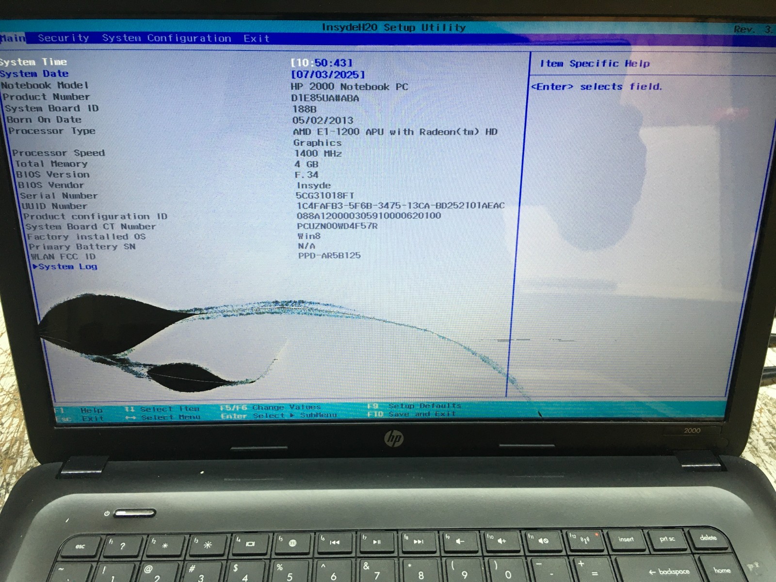 HP 2000-2C23DX AMD E1-1200 1400MHz 4 GB NO HDD/Batt – Cracked Screen