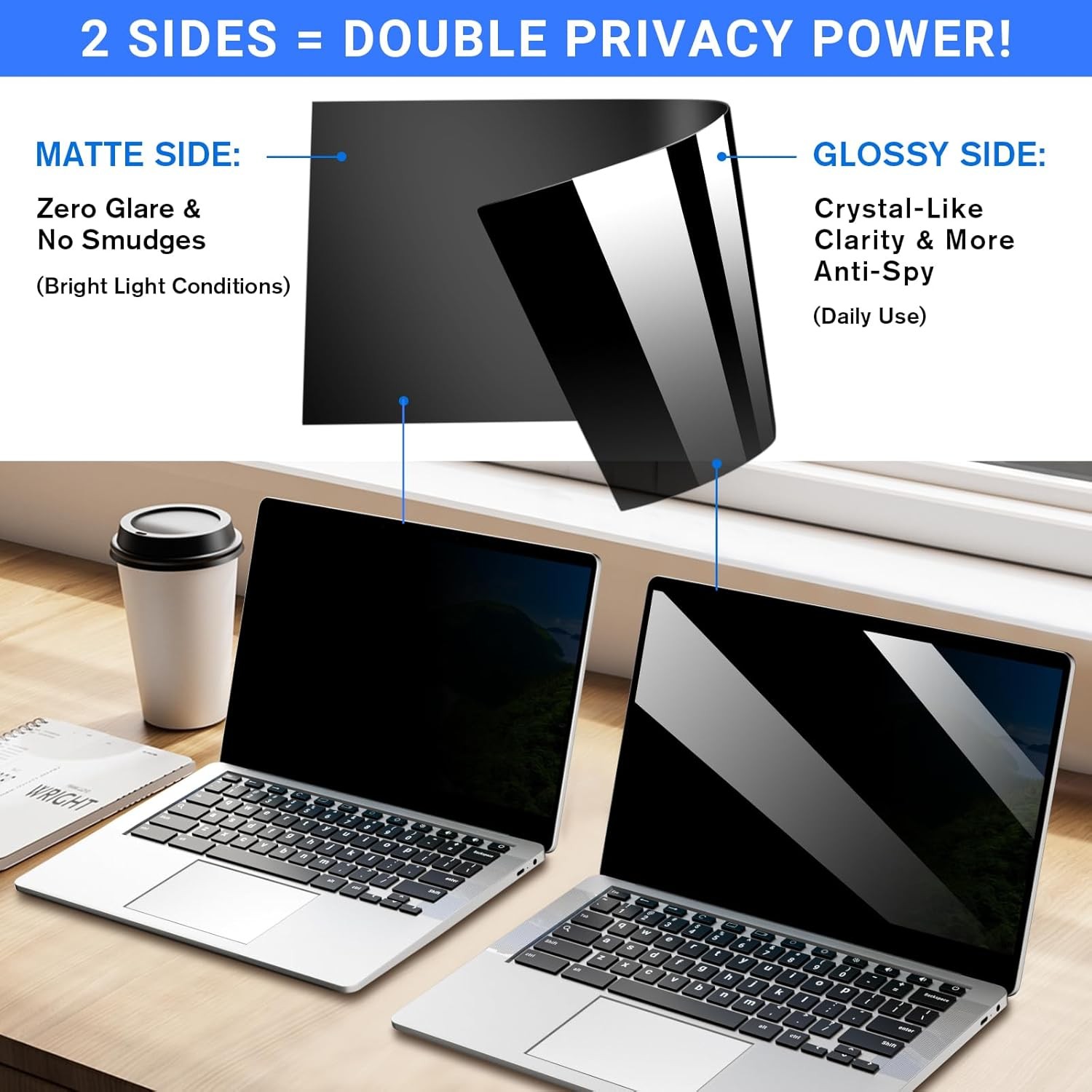 360° Removable Privacy Filter for 14″ Laptops, Anti-Glare, 16:10 Aspect Ratio