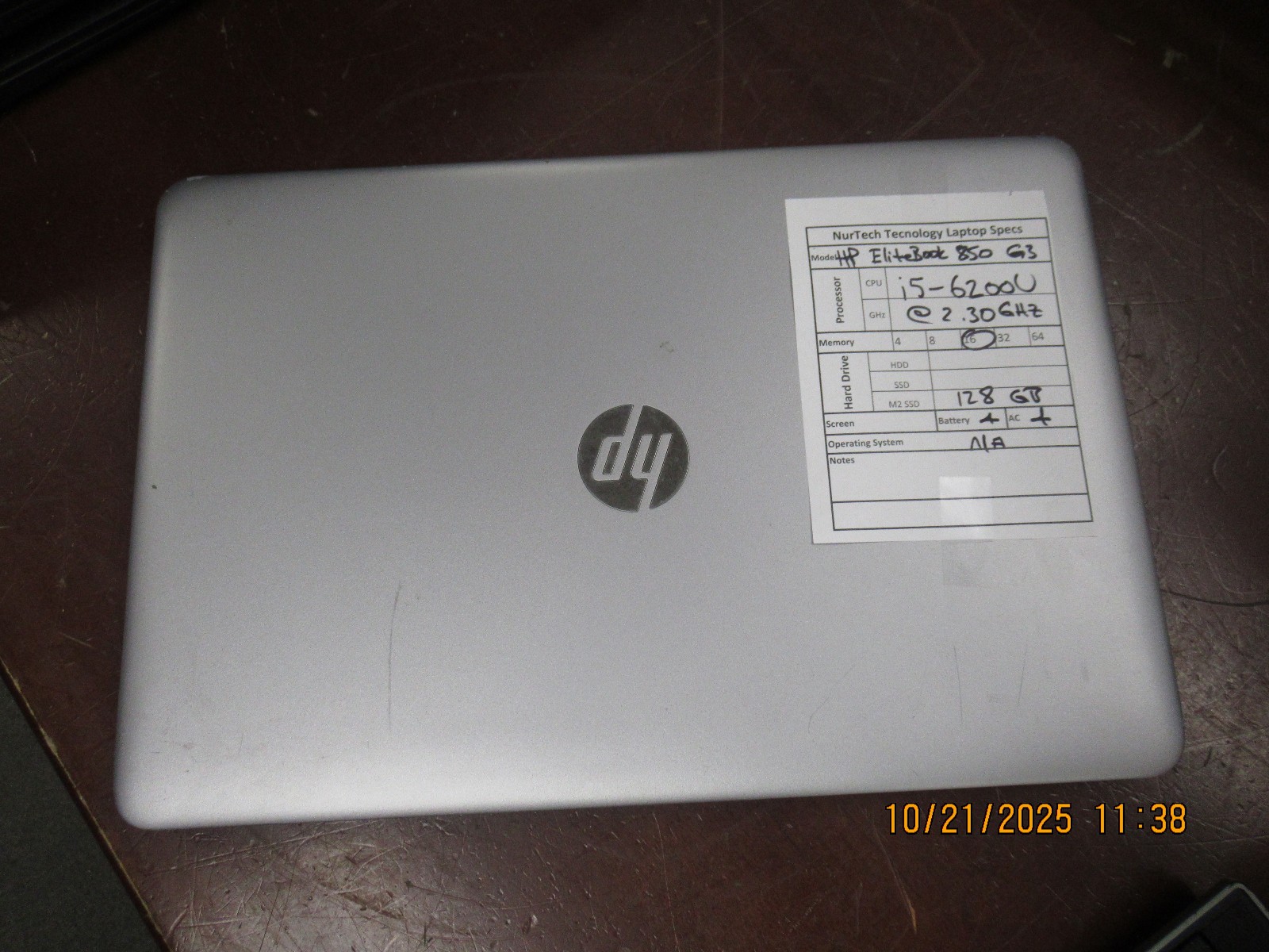 HP EliteBook 850 G3 15.6″ i5 6200U 2.30GHz 16GB 128GB M2SSD Laptop +AC [NO OS]