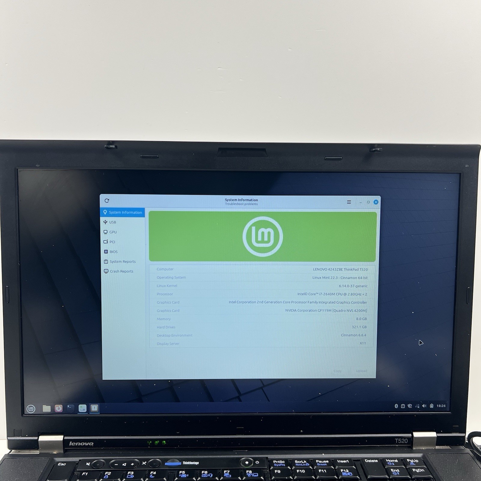 Lenovo ThinkPad T520 Intel i7-2640M 8GB 320GB HDD Linux Mint OS w/ Charger|ELP57