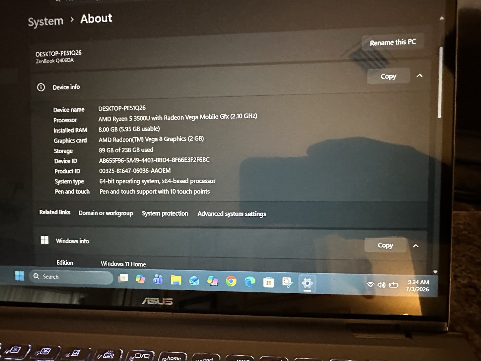 Zen Book Q406DA 14 Laptop Core I5 8GB RAM 256GB SSD Windows 11 Home