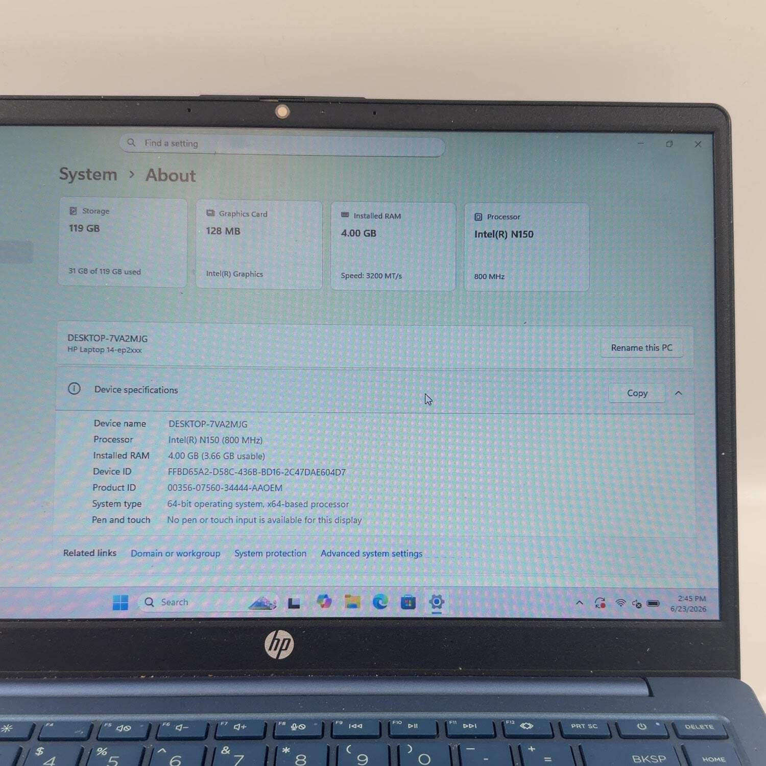 HP Laptop 14-EP2012WM 14″ N150 3.6GHz 4GB RAM 128GB SSD