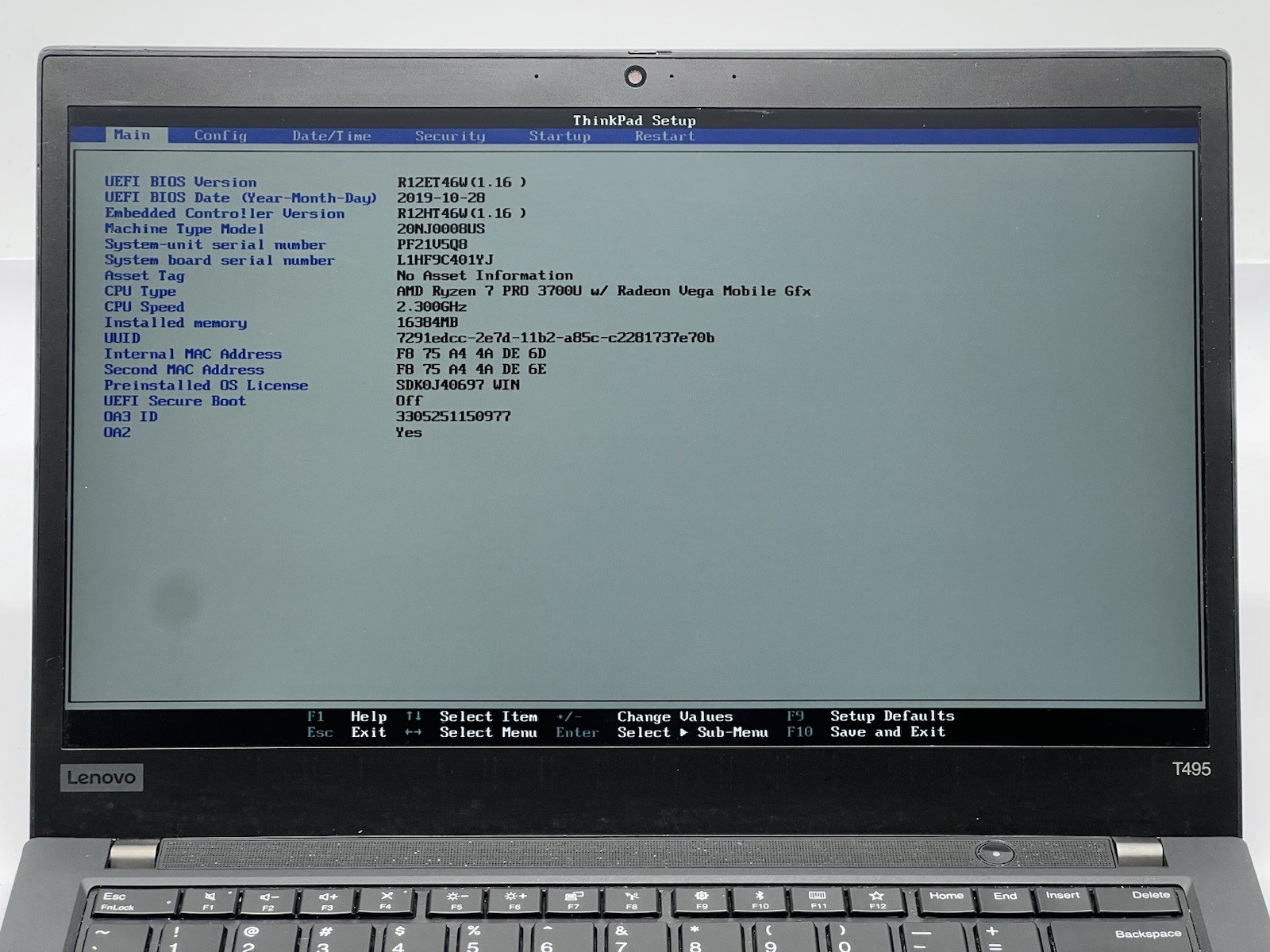 Lenovo ThinkPad T495, Ryzen 7 PRO 3700U, 2.3GHz, 16GB, 512GB NVMe-No OS/AC