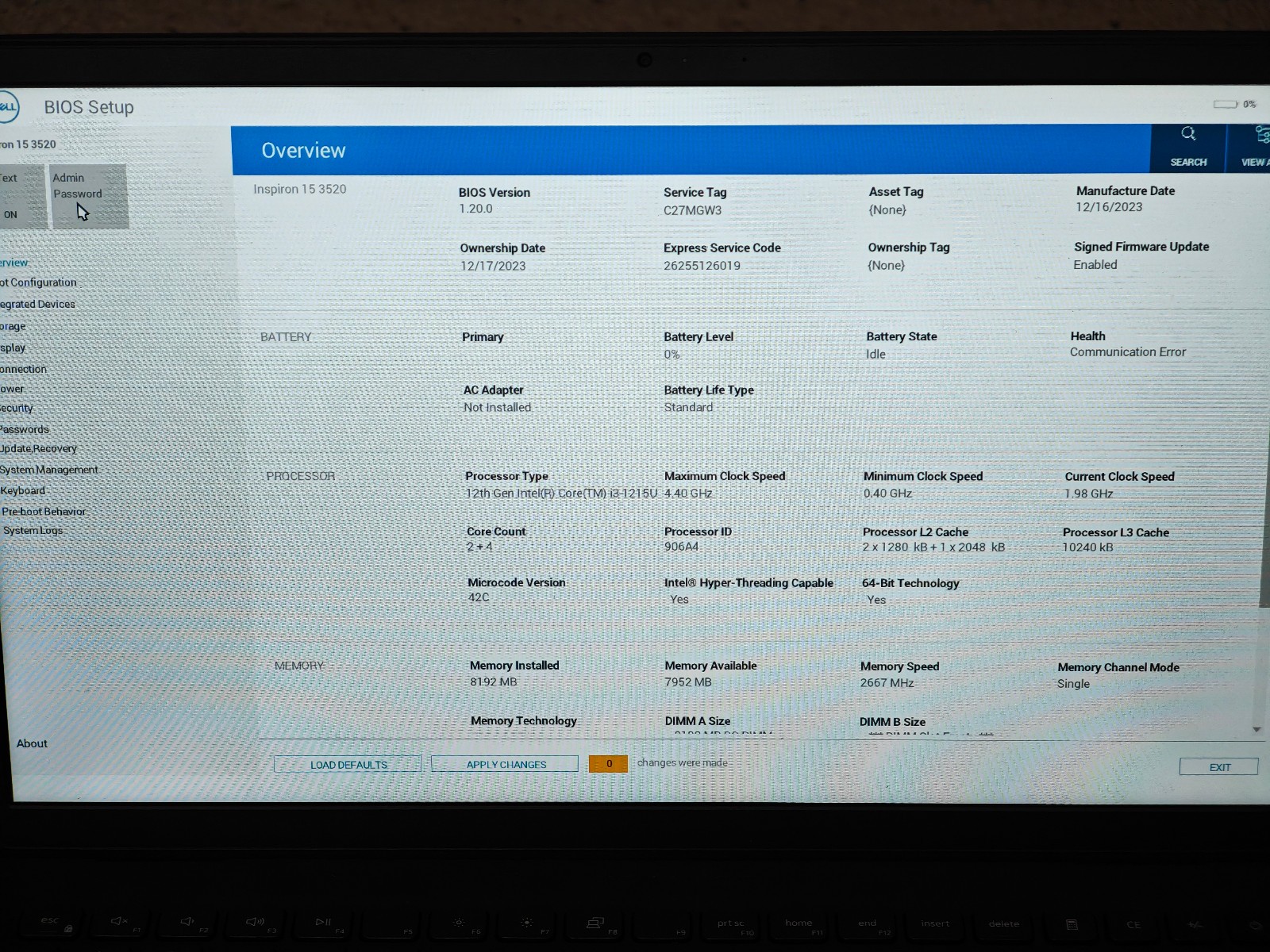 DELL Inspiron 15 3520 p112f – 256GB SSD, 8GB RAM, 12th gen Intel i3-1215u CPU
