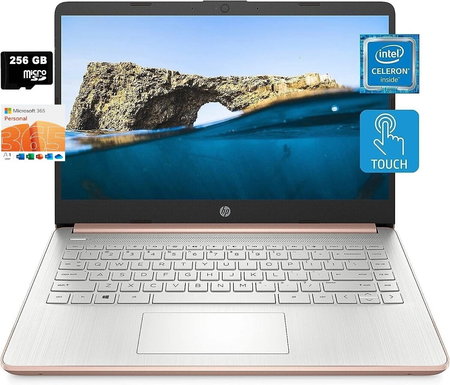 HP 14” Touch Laptop, Intel 4-Core CPU, 16GB RAM, 320GB (64+256), Win 11, MS 365