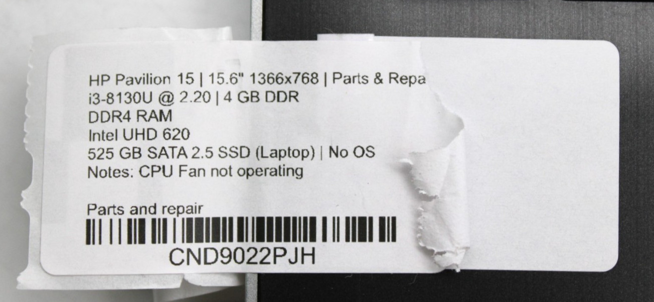 HP Pavilion 15-i3-8130U@2.2GHz-4GB DDR4 RAM-525GB SATA SSD-NO OS *PARTS/REPAIR*