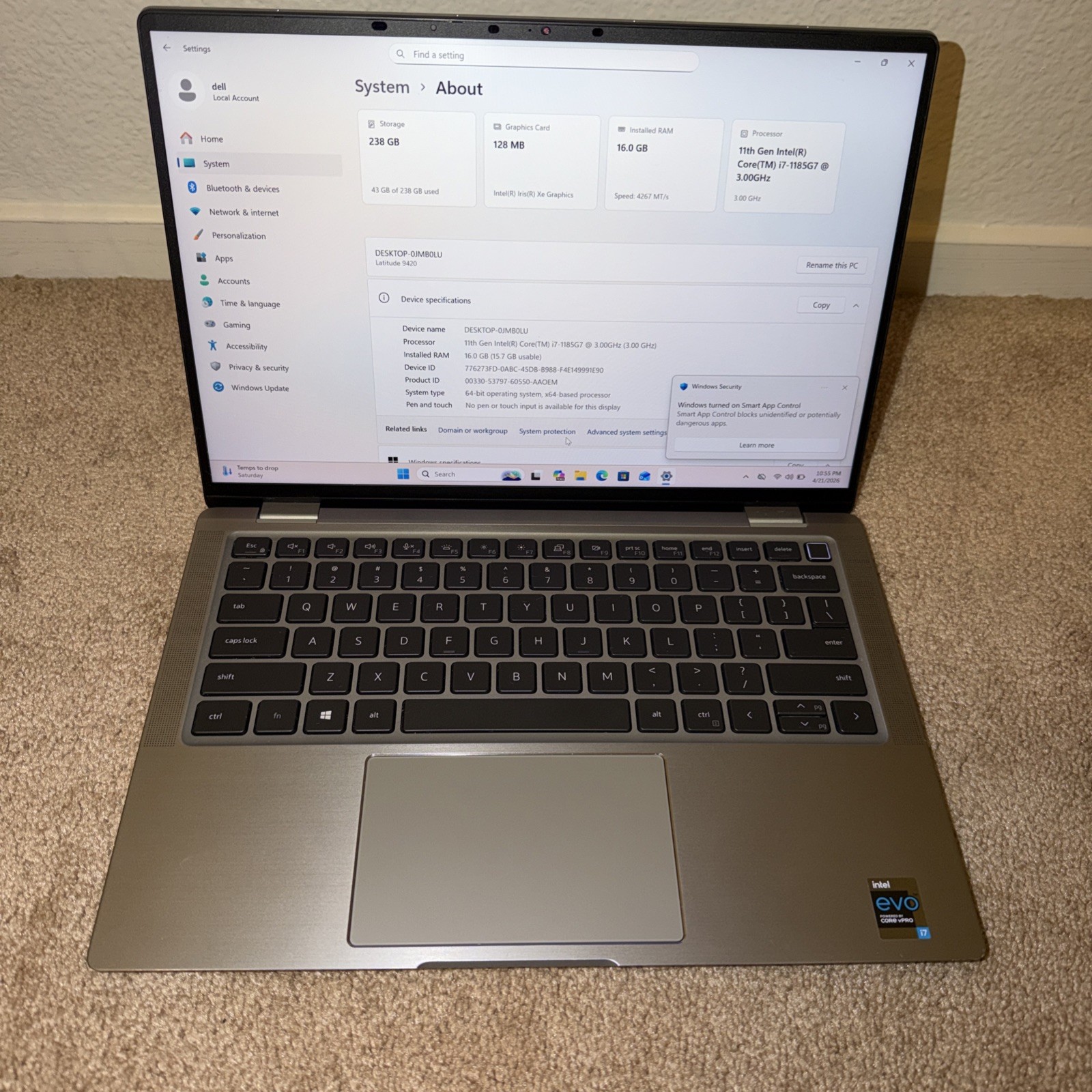 Dell Latitude 9420 Intel Core I7-1185G7 3.00GHz, 256GB, 16GB RAM, Win 11 Pro