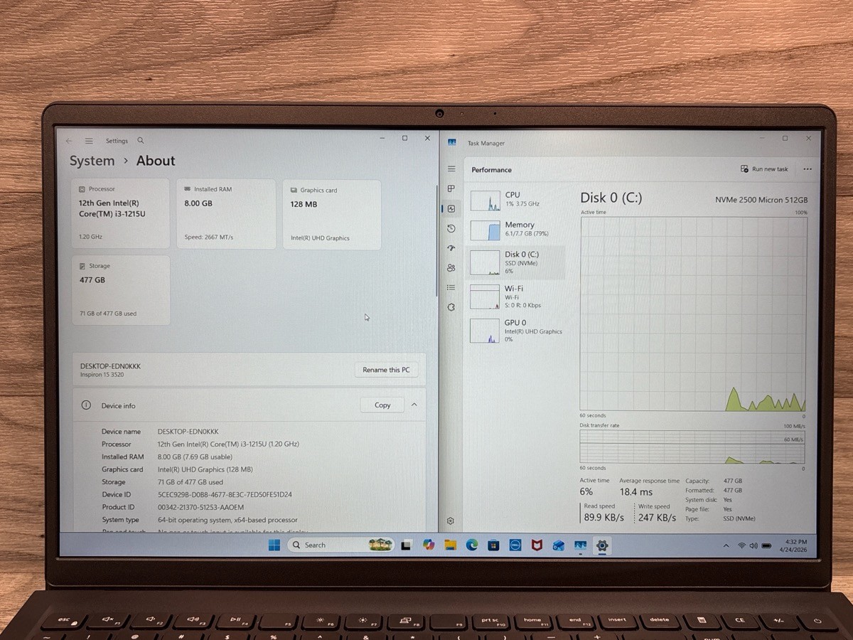 Dell Inspiron 15 3520 I3 8GB 512GB SSD Windows 11 Laptop (A1D031086)