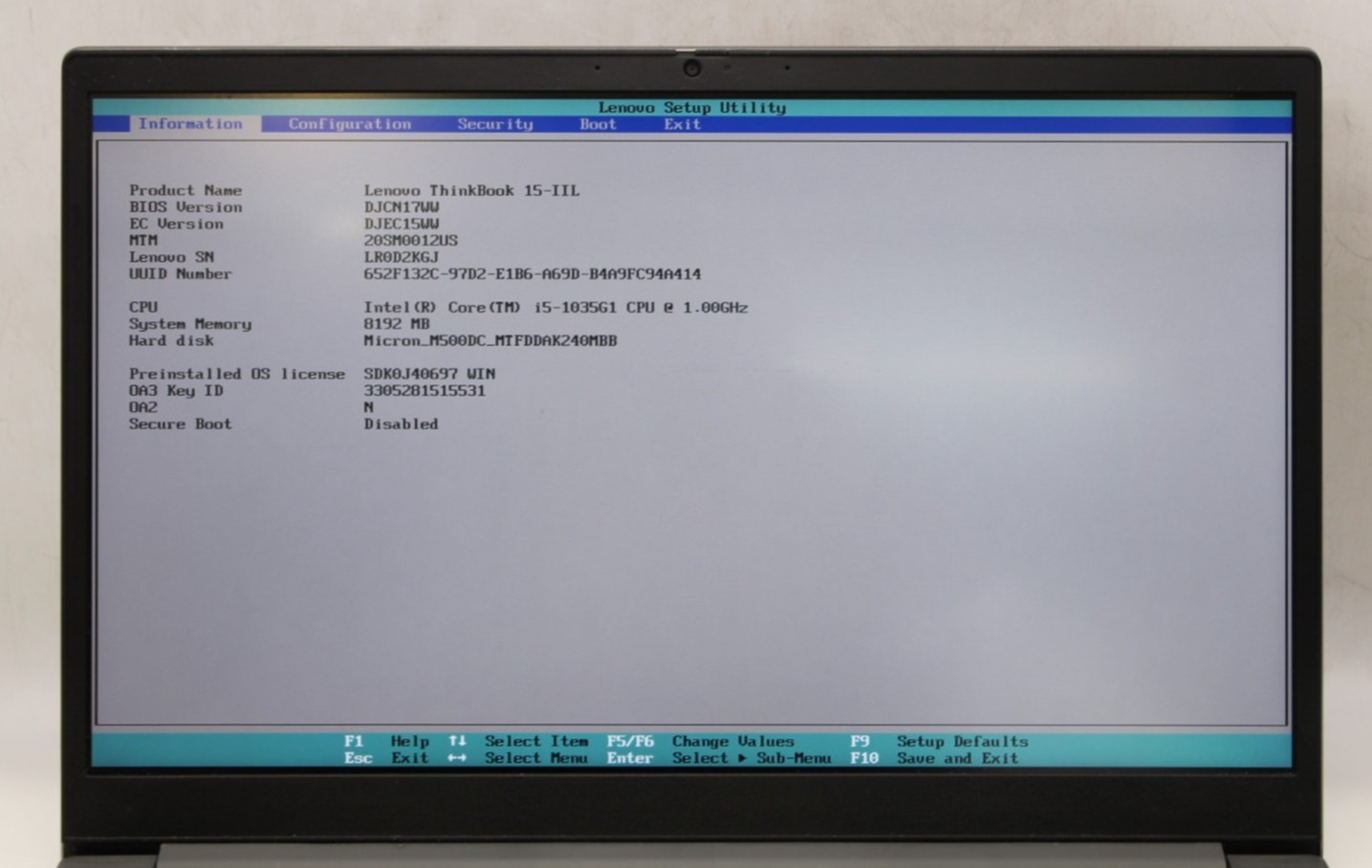 Lenovo ThinkBook-i5-1035G1@1.0GHz-8GB DDR4 RAM-240GB SATA-NO OS *USED/TESTED*