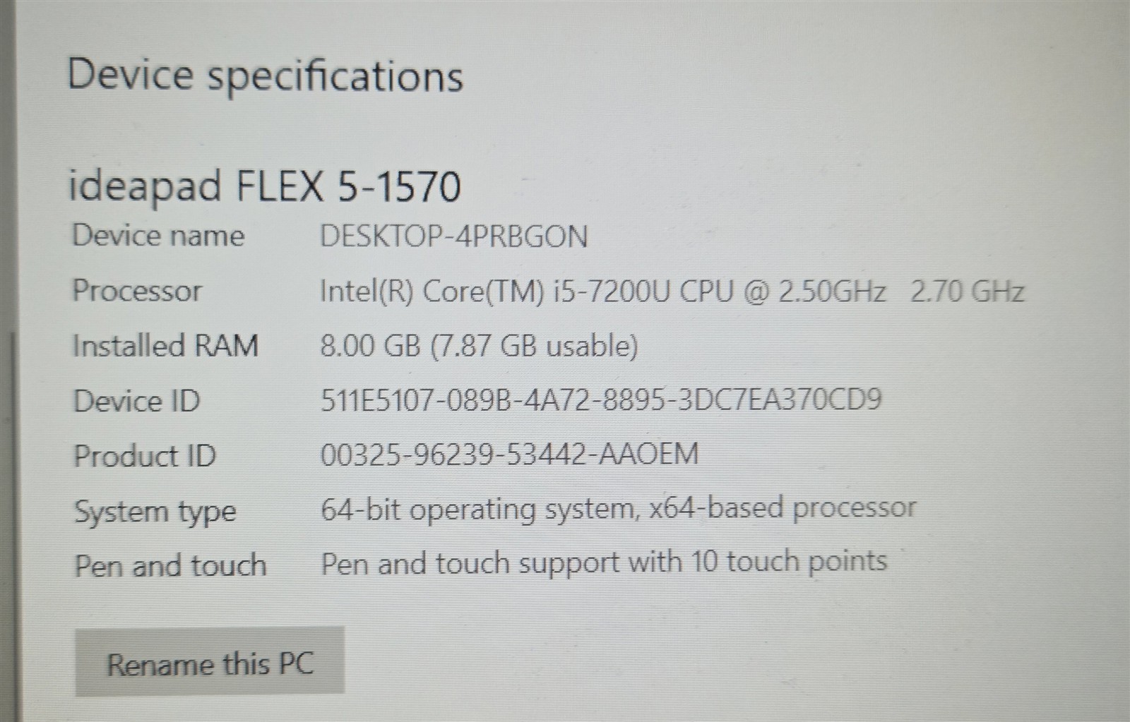 Lenovo IdeaPad Flex 5-1570 80XB 8GB RAM i5-7200U 2.5GHZ Windows 10 MINT