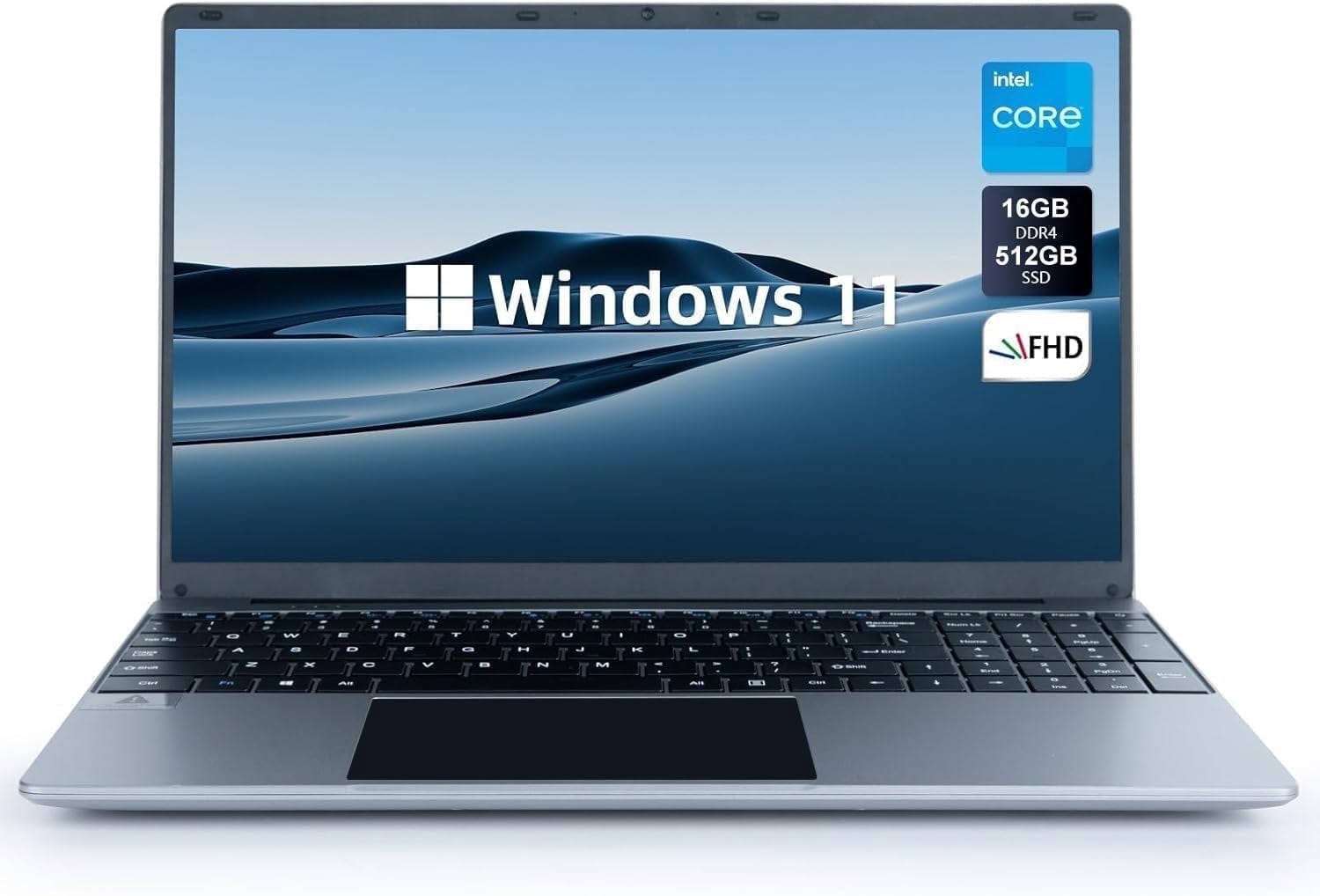 15.6 inch Laptop 16GB+512GB Windows 11 Computers Support WiFi, Bluetooth,Gray