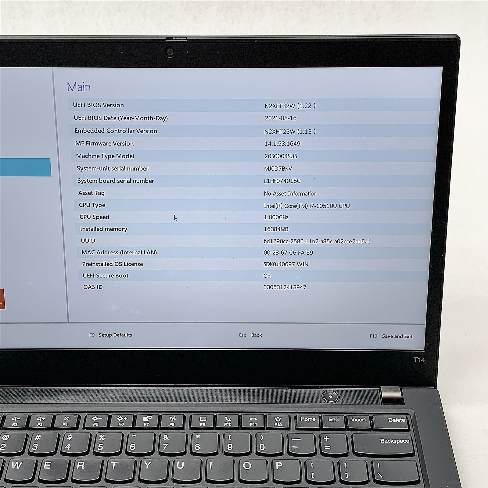 Lenovo ThinkPad T14 Laptop Intel Core i7 10510U 1.80GHZ 14″ FHD 16GB RAM NO HDD