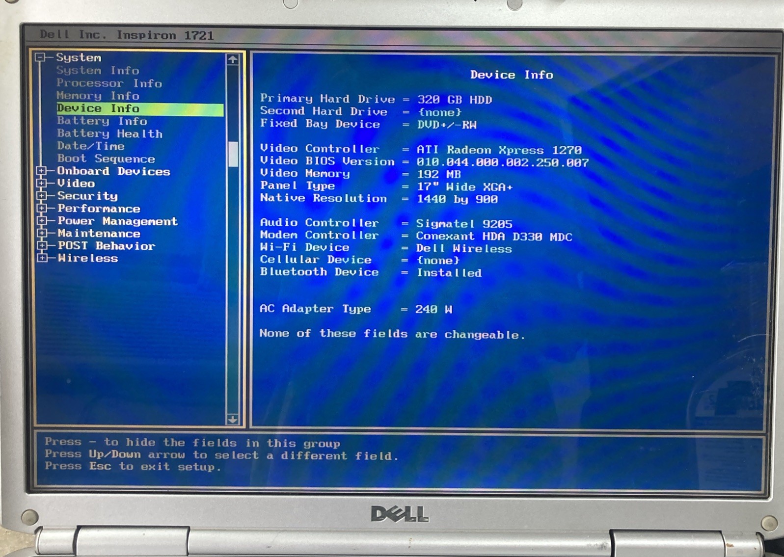 Dell Inspiron 1721 AMD Dual-Core 1.8GHz 4 GB NO HDD Boot to BIOS