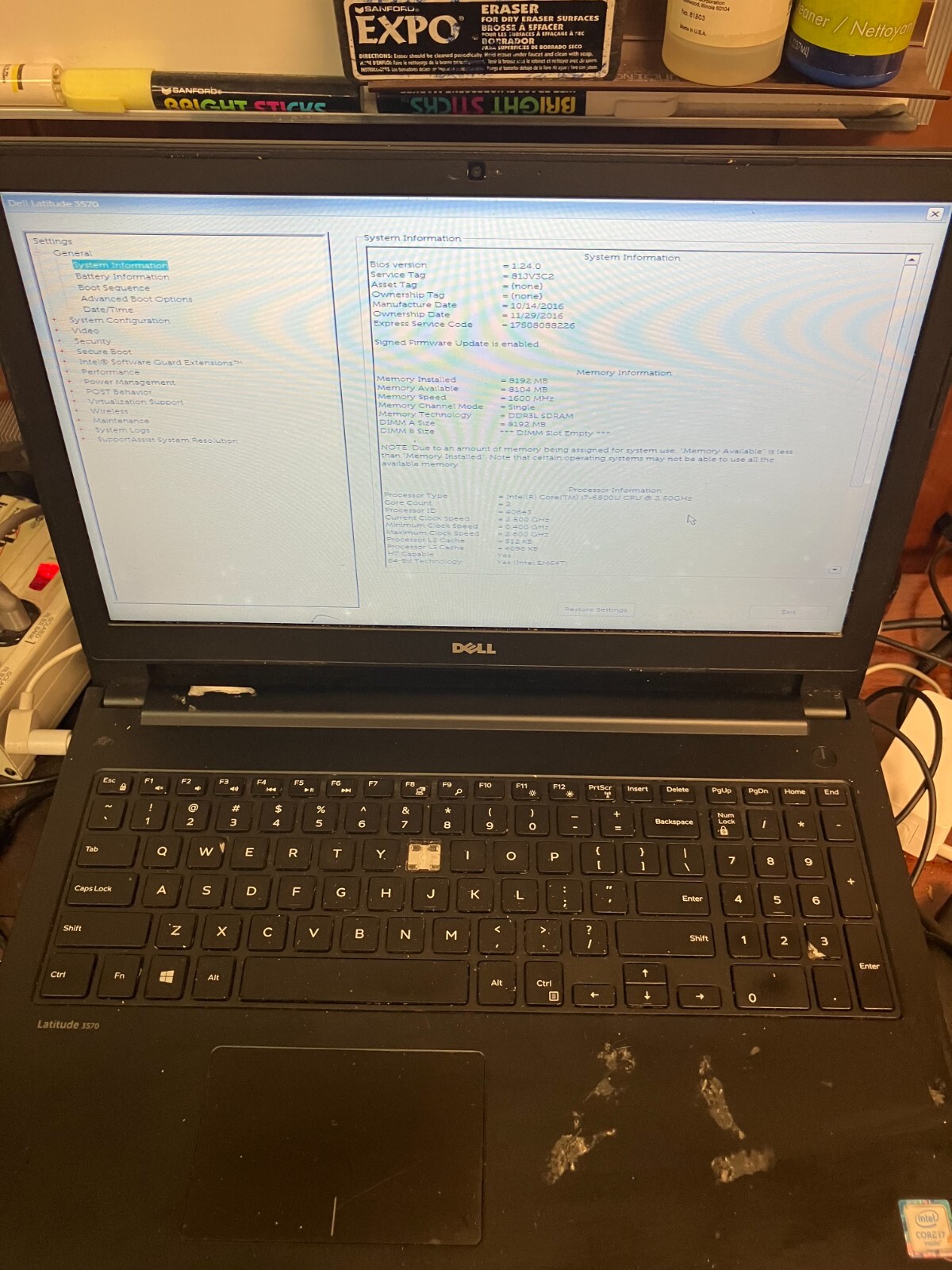 Dell Latitude 3570 15″ Core i7-6500U 2.5GHz 8GB RAM NO HDD FOR PARTS