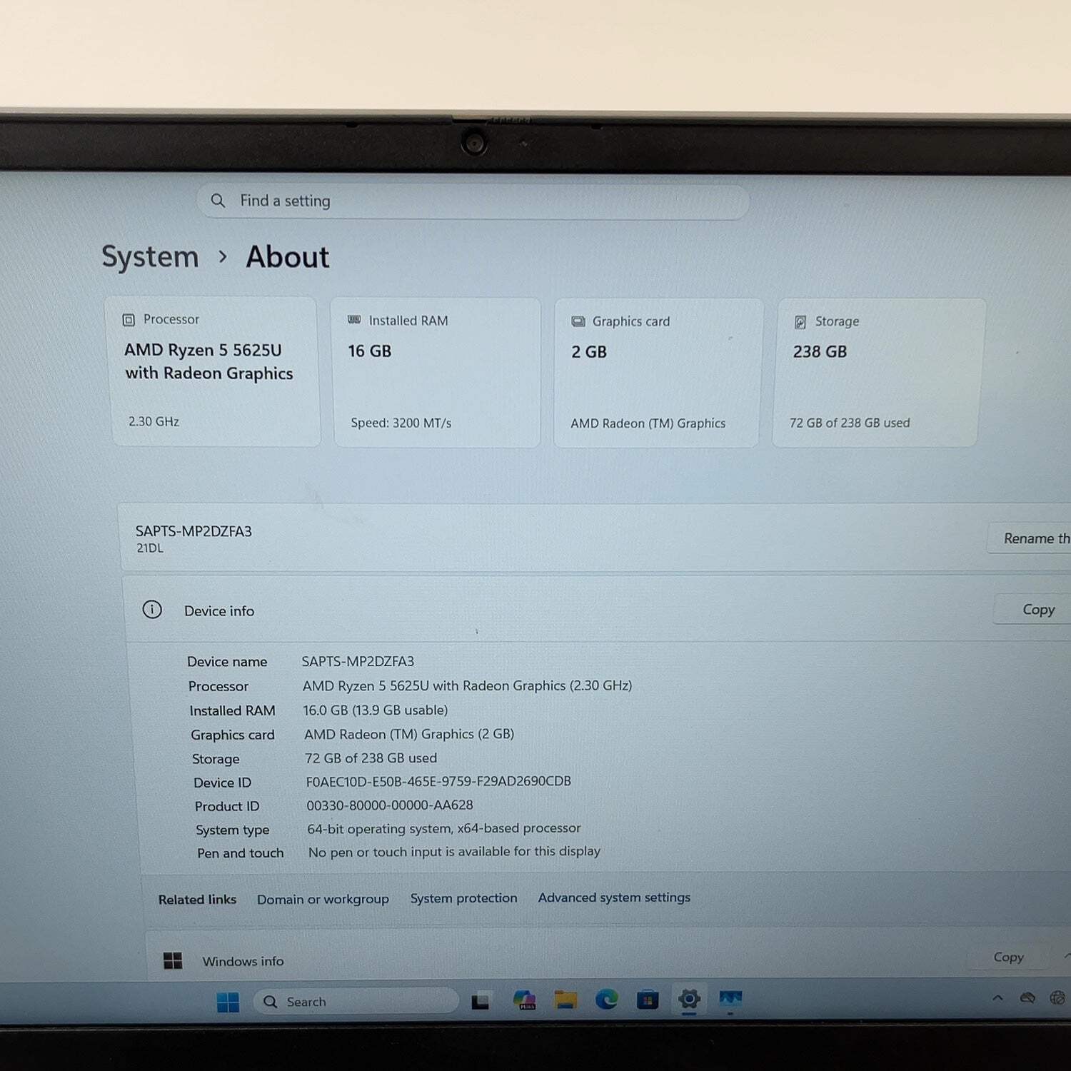 Lenovo ThinkBook 15 Gen 4 21DL 15.3 Ryzen 5 5625U 2.3GHz 16GB RAM 256GB SSD