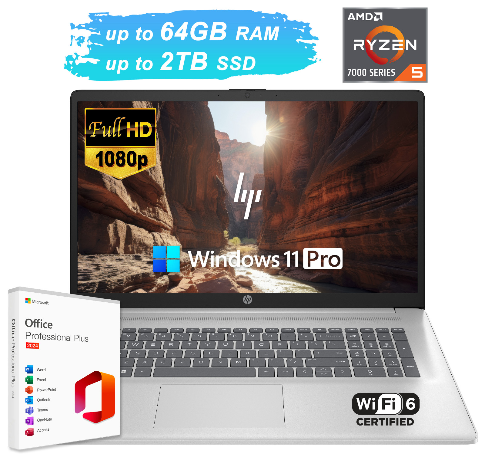 2026 HP Laptop 17.3″ FHD 6-Core AMD Ryzen 5 Up to 64GB RAM 2TB SSD Win 11 Pro