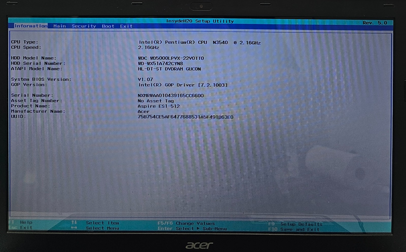Acer Aspire ES1-512-P9GT Laptop Intel Pentium N3540 4GB Ram 500 HDD NO OS (FL)