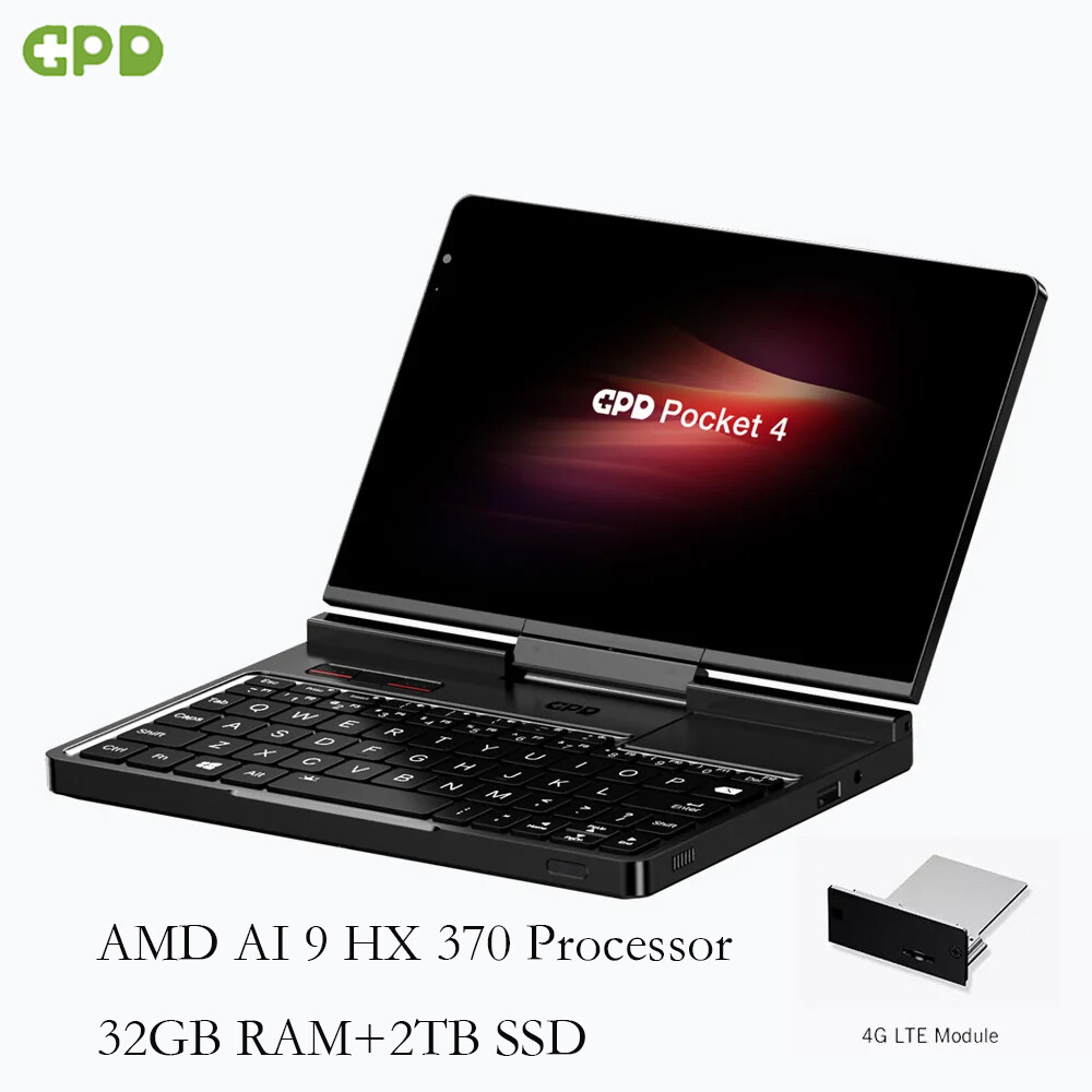 GPD Pocket 4 Mini PC Handheld PC AMD AI 9 HX370 32GB RAM+2TB SSD +4G LTE Modular