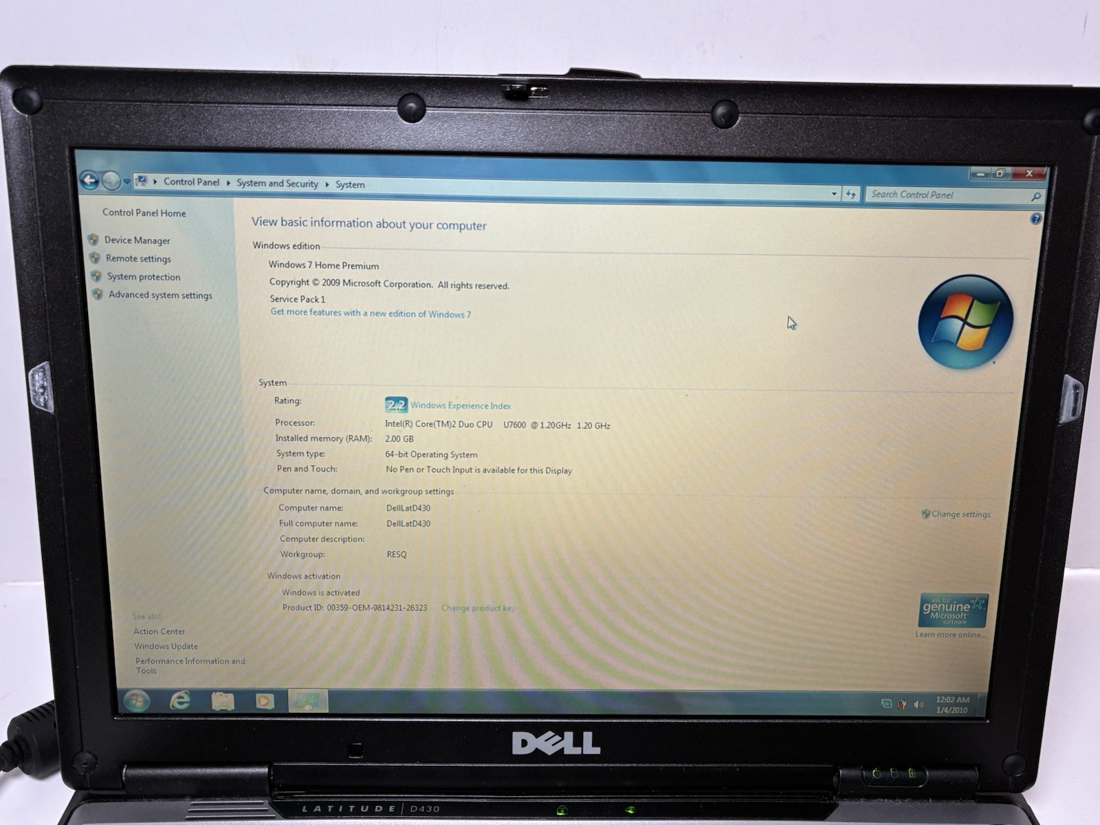 Dell Latitude D430 Mini Laptop 1.33 GHz Core2Duo 2GB RAM 128GB SSD Windows XP