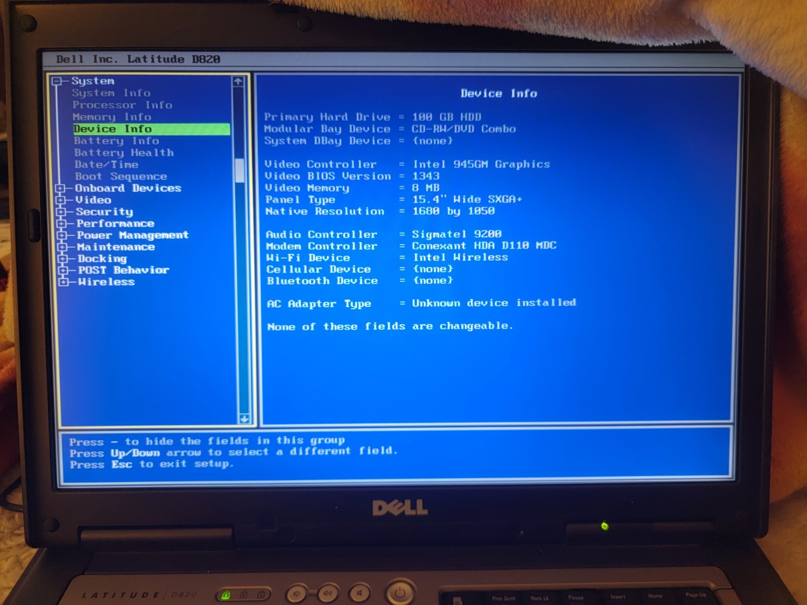 Dell D820 Lattitude Laptop – Intel Centrino Duo- Passed Tests on XP- for PARTS