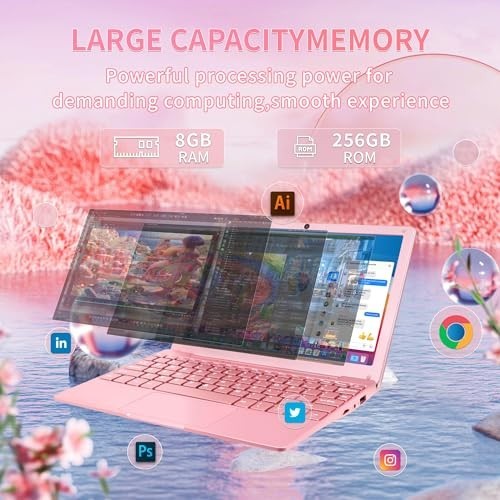 10.1″ Pink Portable Mini Laptop 8GB RAM 256GB SSD WiFi HDMI Bluetooth